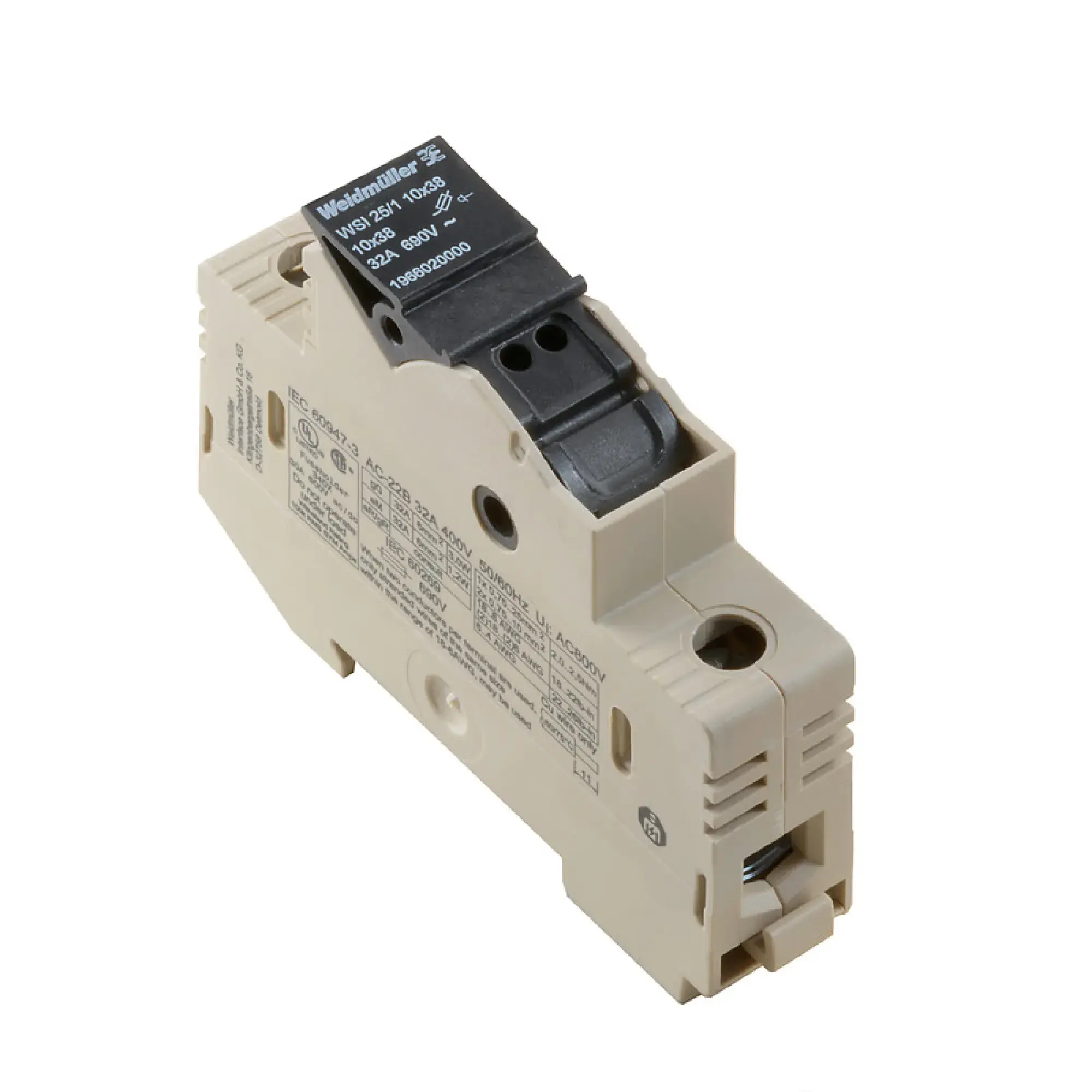 Weidmüller 1966020000 Fuse terminal, Screw connection, dark beige, 25 mm², 32 A, 690 V, Number of connections: 2, Number of levels: 1, TS 35 (img_001)