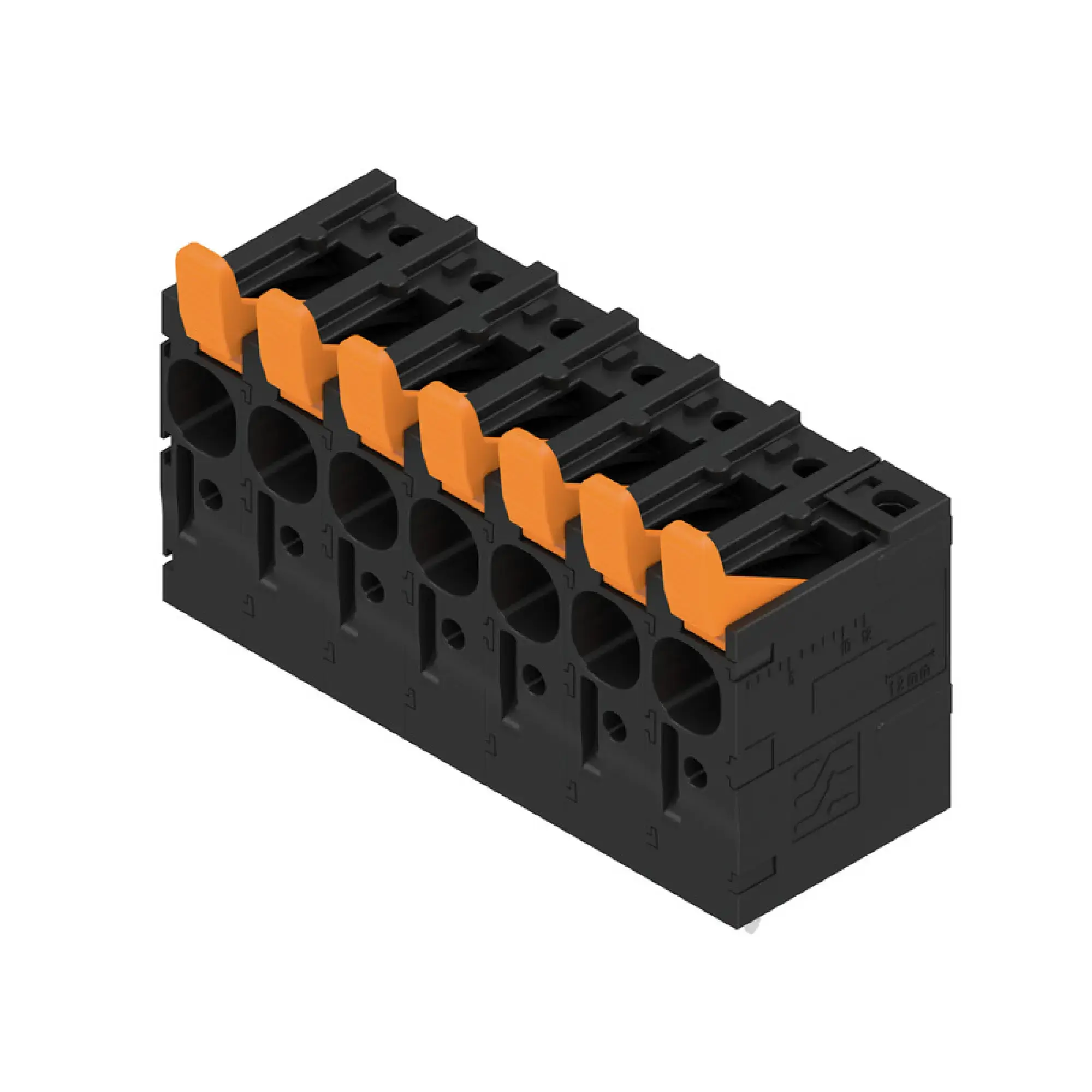 Weidmüller 2472130000 PCB terminal, 1000 V, 41 A, Pitch in mm: 7.50, 6 mm², Number of poles: 7, PUSH IN with actuator, THT solder connection, 90°, Box (img_001)