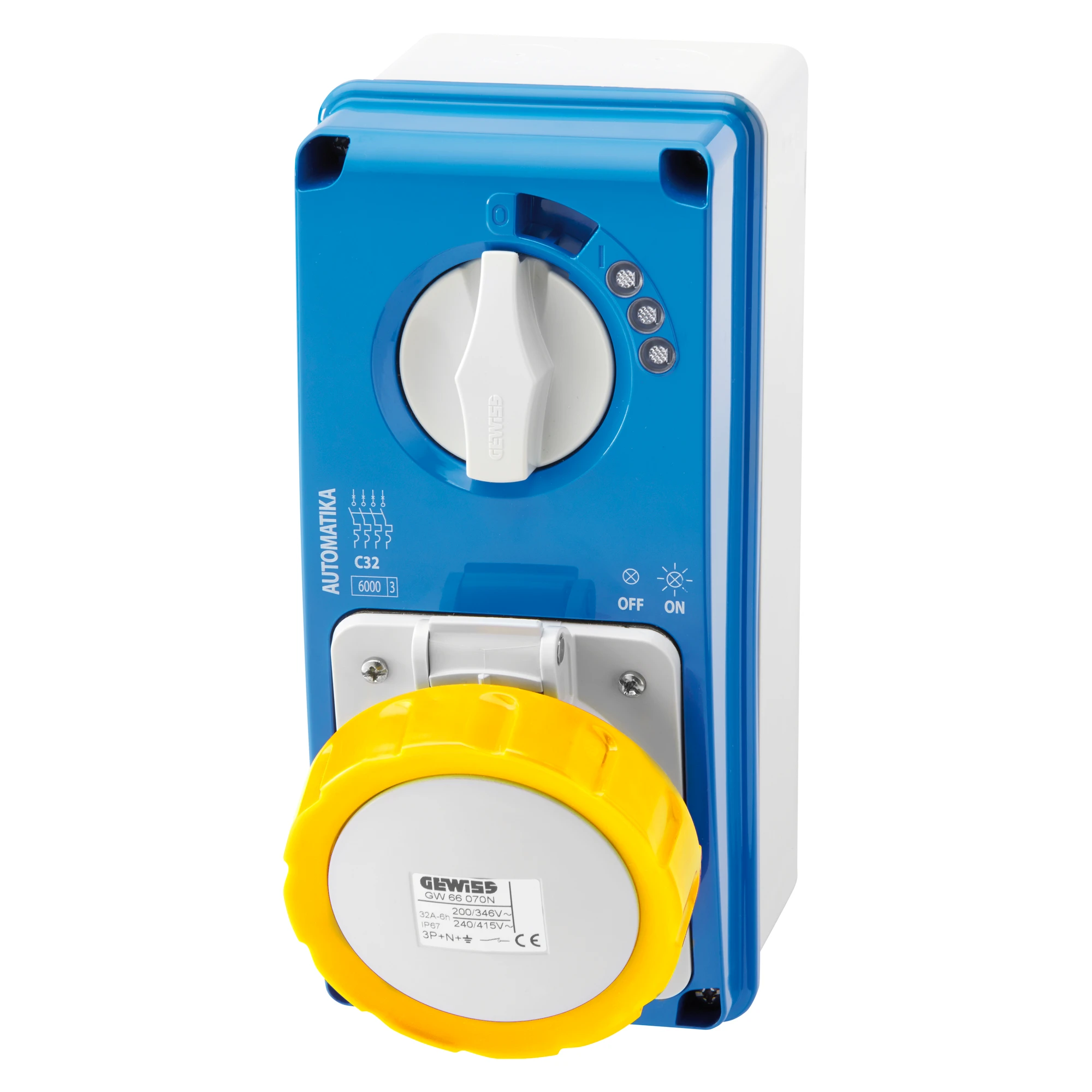 GEWISS GW66062N IEC Steckdose schaltbar/LS-Schalter senkrecht mit Gehaeuse 32A/3 pol. 110V IP67 (img_001) GEWISS GW66062N IEC Steckdose schaltbar/LS-Schalter senkrecht mit Gehaeuse 32A/3 pol. 110V IP67 (img_001)
