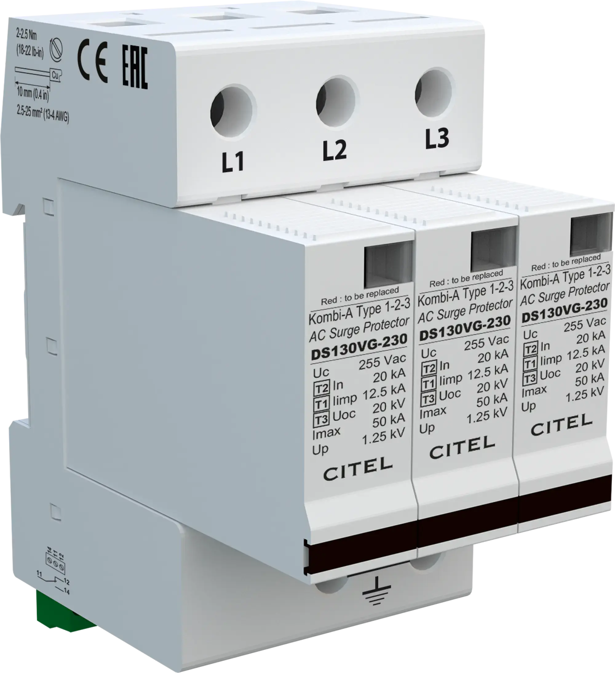 Citel 571583 Kombi-Ableiter 3-polig Typ 1+2 für 230/400 V TNC Netze, VG_Technology (img_001)