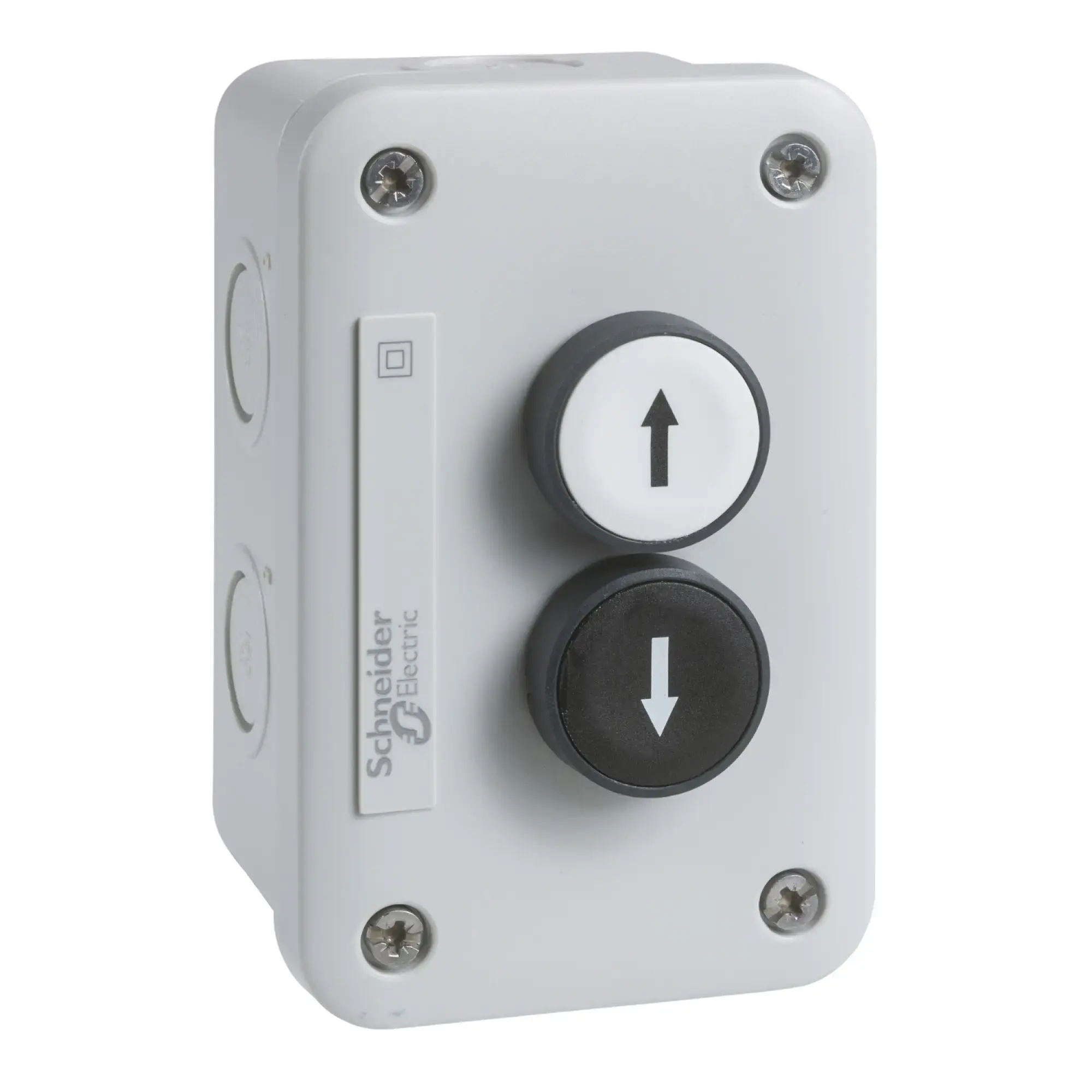 Schneider Electric XALE2221 Surface mounting enclosure, Harmony XALE, plastic, light grey, 2 push buttons, white, black, arrows up-down, 22mm, 2S (img_002)