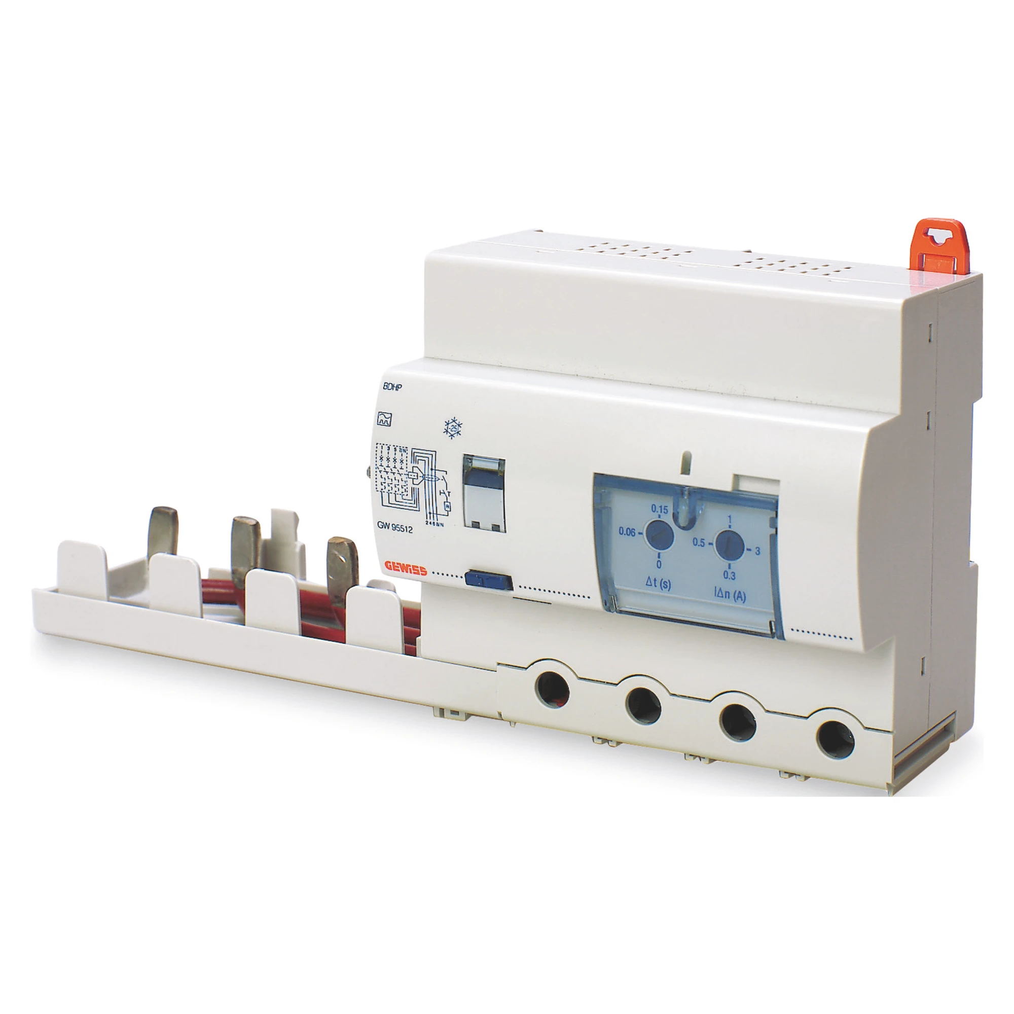 GEWISS GW95512 ADD-ON RESIDUAL CURRENT CIRCUIT BREAKER FOR MTHP CIRCUIT BREAKER - IMPULSE RESISTANT - 4P 125A TYPE A ADJUSTABLE Idn=0,3-3A 0-150ms - 6 MODULES (img_001)