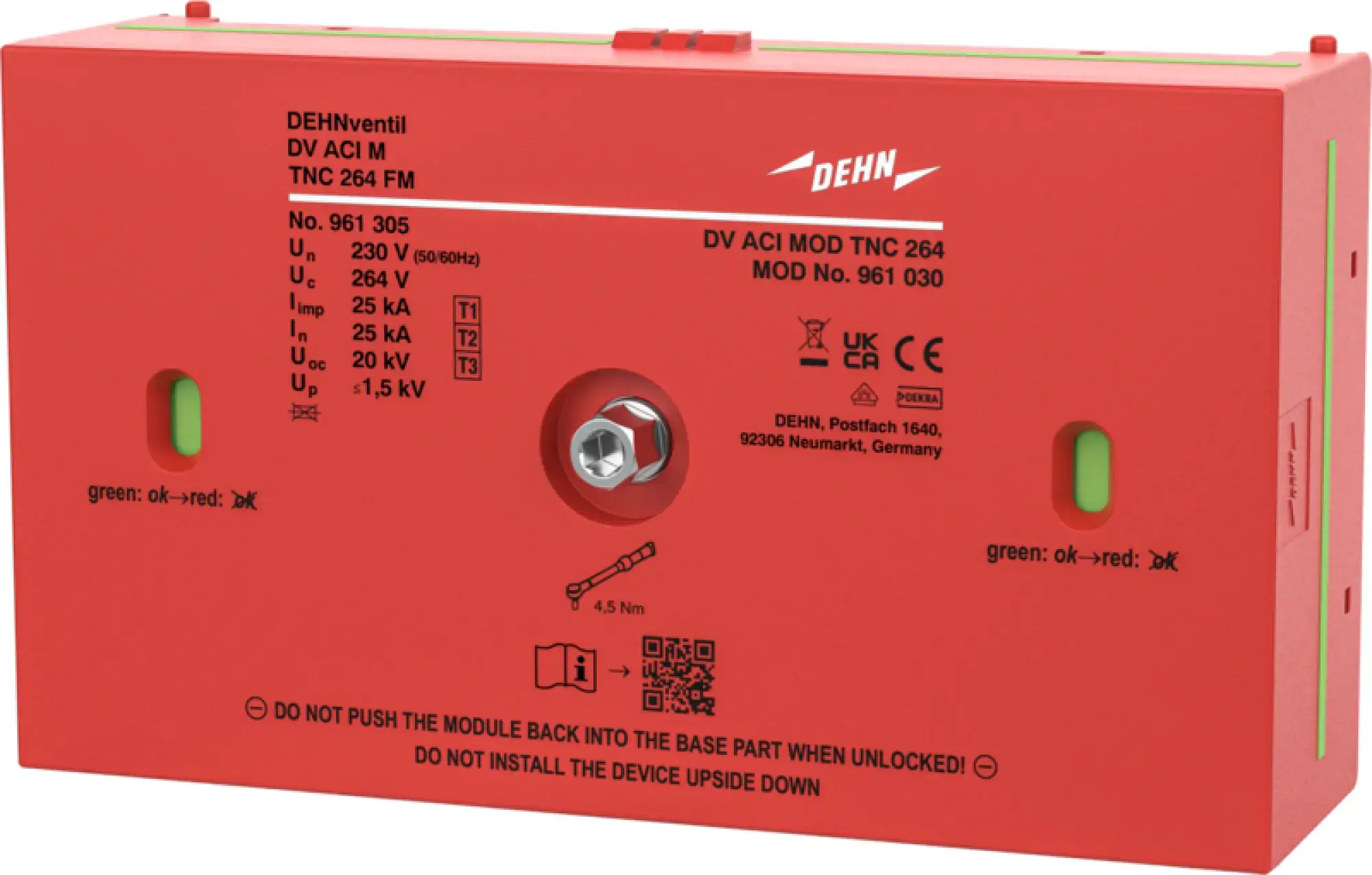 Dehn 961030 Kombi-Ableiter Typ 1+2+3 DEHNventil ACI dreipolig fuer TN-C-Systeme mit FM (img_001)