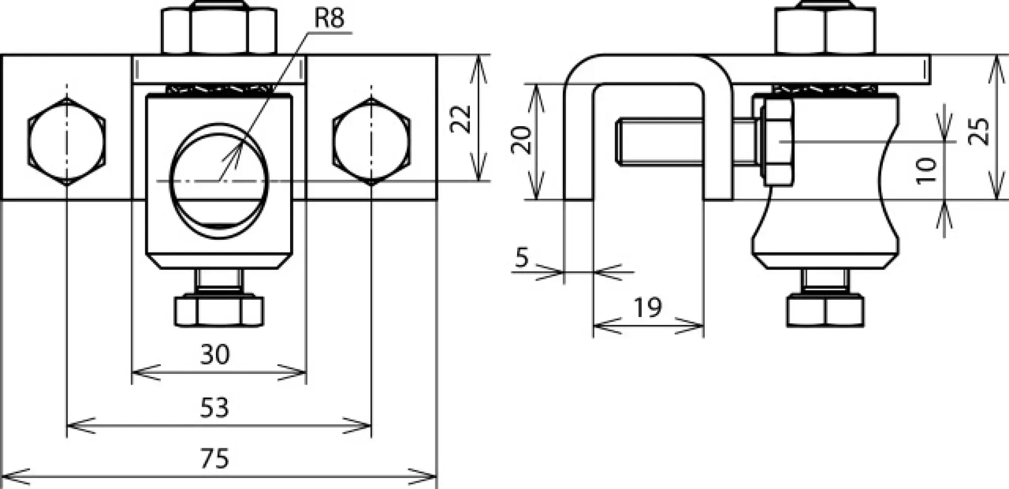 Dehn 106319 Terminal StSt for profiles 3-18mm with clamping bolt Al f. D 16mm (img_002)