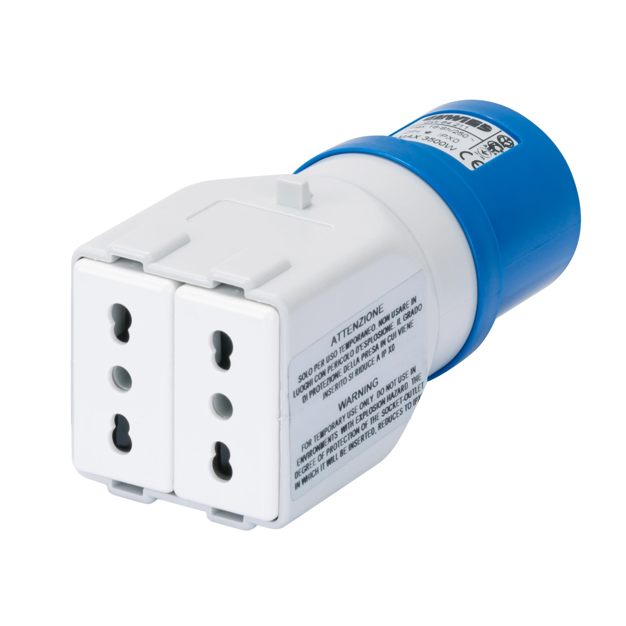 GEWISS GW64211 IEC Adapter 230V 16A 6h 3P auf 2x Steckdosen (P17/11) 3P 16A IP44 (img_001) GEWISS GW64211 IEC Adapter 230V 16A 6h 3P auf 2x Steckdosen (P17/11) 3P 16A IP44 (img_001)