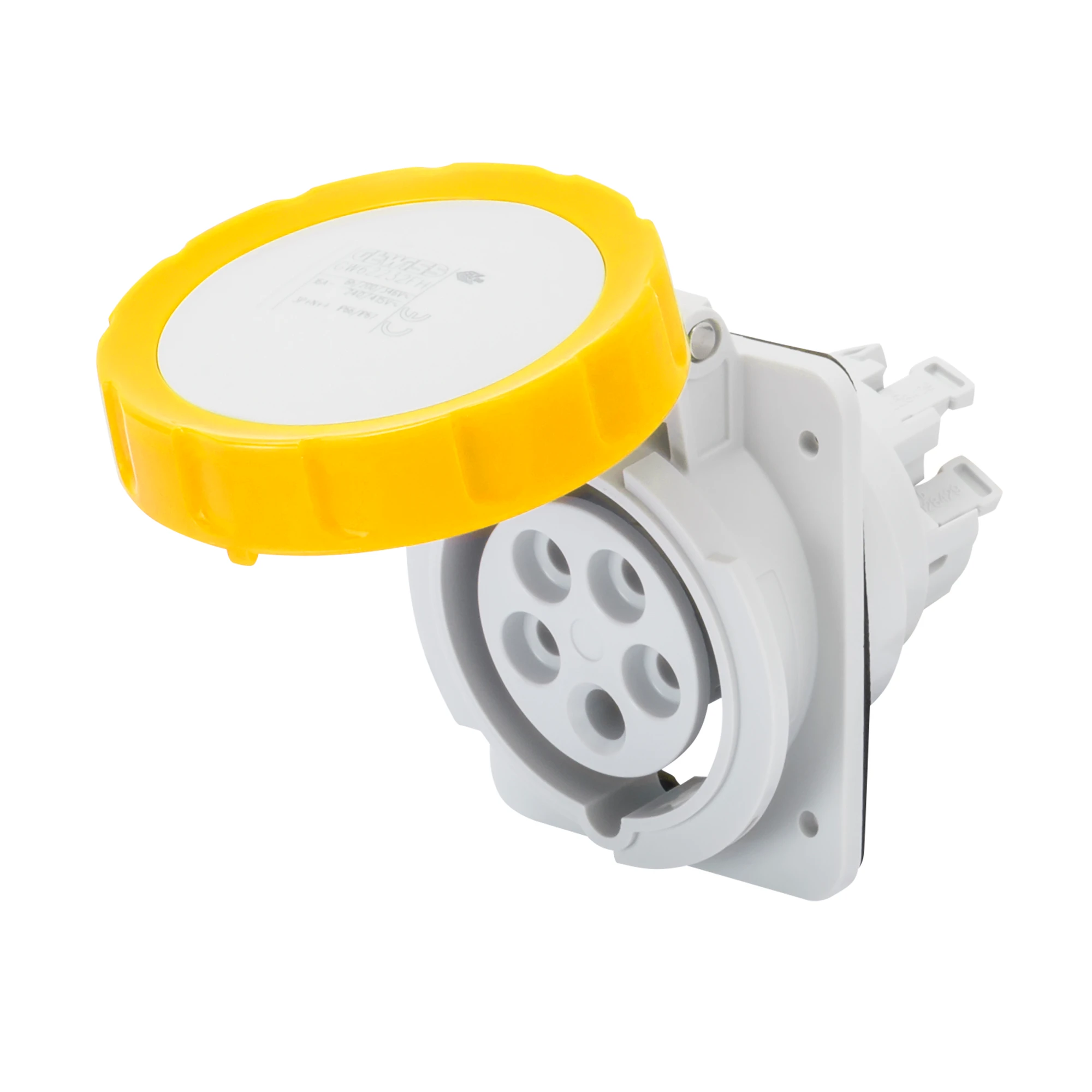 GEWISS GW62237FH 10° ANGLED FLUSH-MOUNTING SOCKET-OUTLET HP - IP66/IP67 - 3P+N+E 32A 100-130V 50/60HZ - YELLOW - 4H - FAST WIRING (img_001)