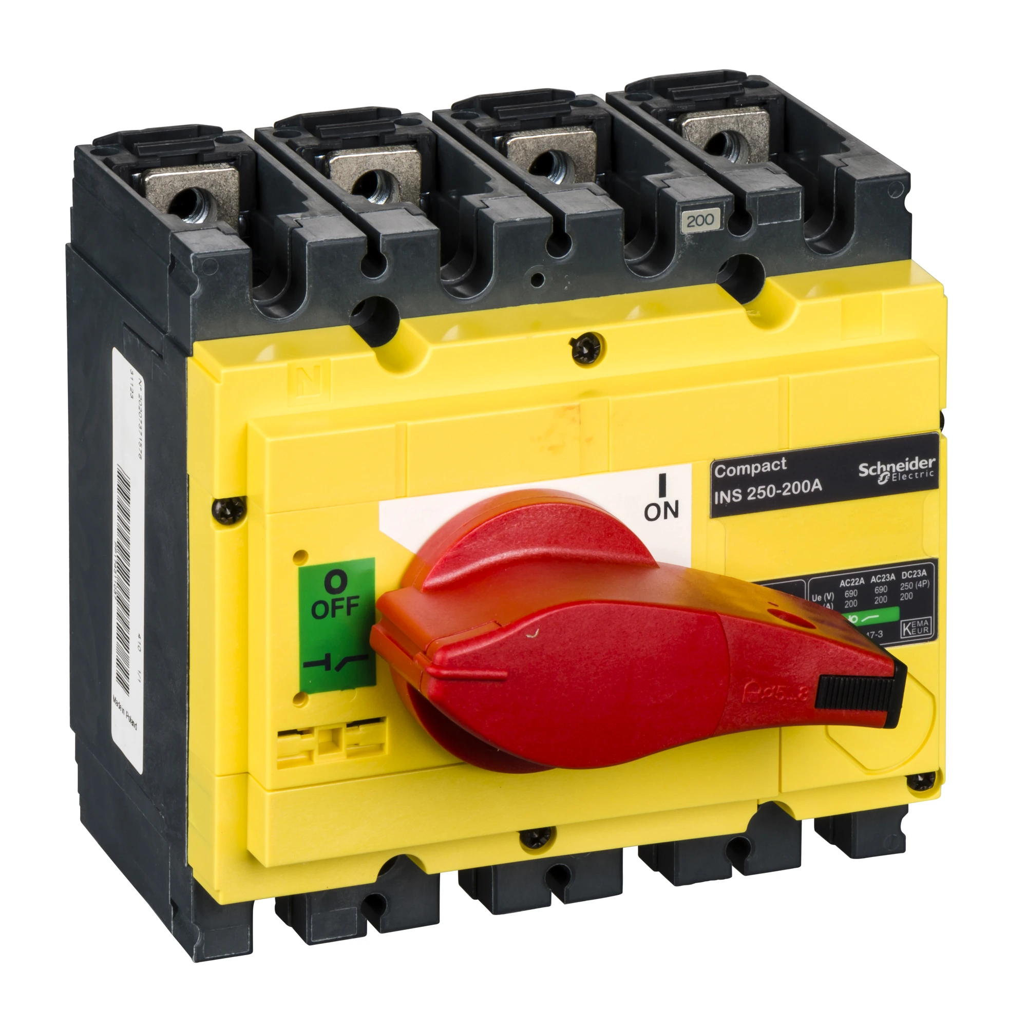 Schneider Electric 31123 Load Break Switch INS250, 4P, 200A/690V AC/250V DC, Rotary Drive red/yellow base (img_001) Schneider Electric 31123 Load Break Switch INS250, 4P, 200A/690V AC/250V DC, Rotary Drive red/yellow base (img_001)