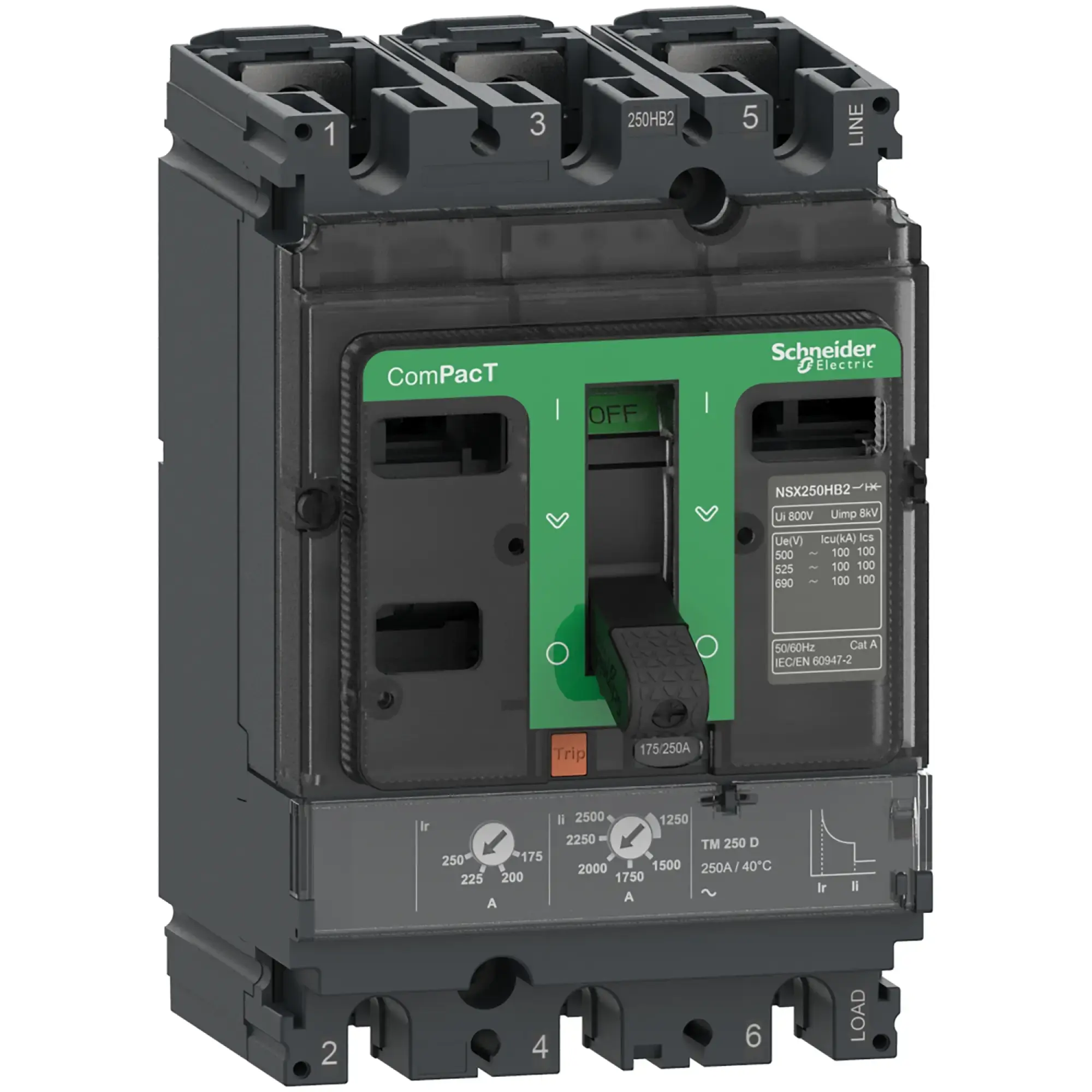 Schneider Electric C25N3TM200 Compact Circuit Breaker ComPacT NSX250N with TM200D 3P3D 140-200A, 50kA/415V AC (img_002)