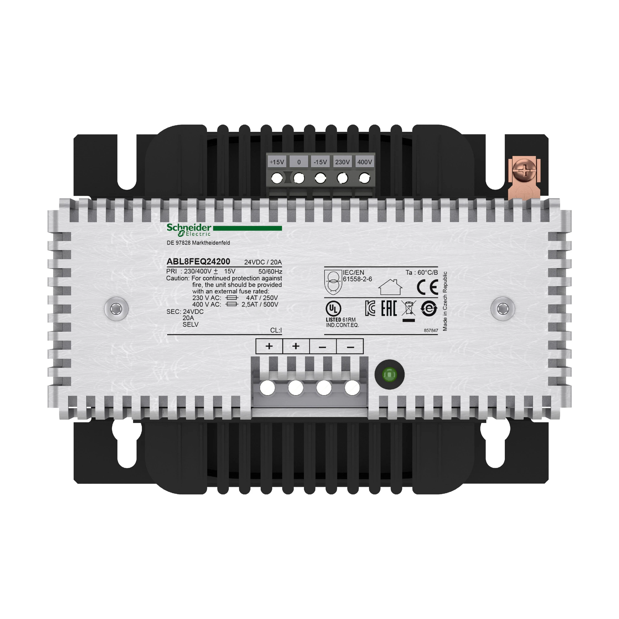Schneider Electric ABL8FEQ24200 Power Supply, Modicon ABL8, rectified, filtered, 1-/2-phase, 230-400V AC, 24V DC, 20A, 480W (img_004)