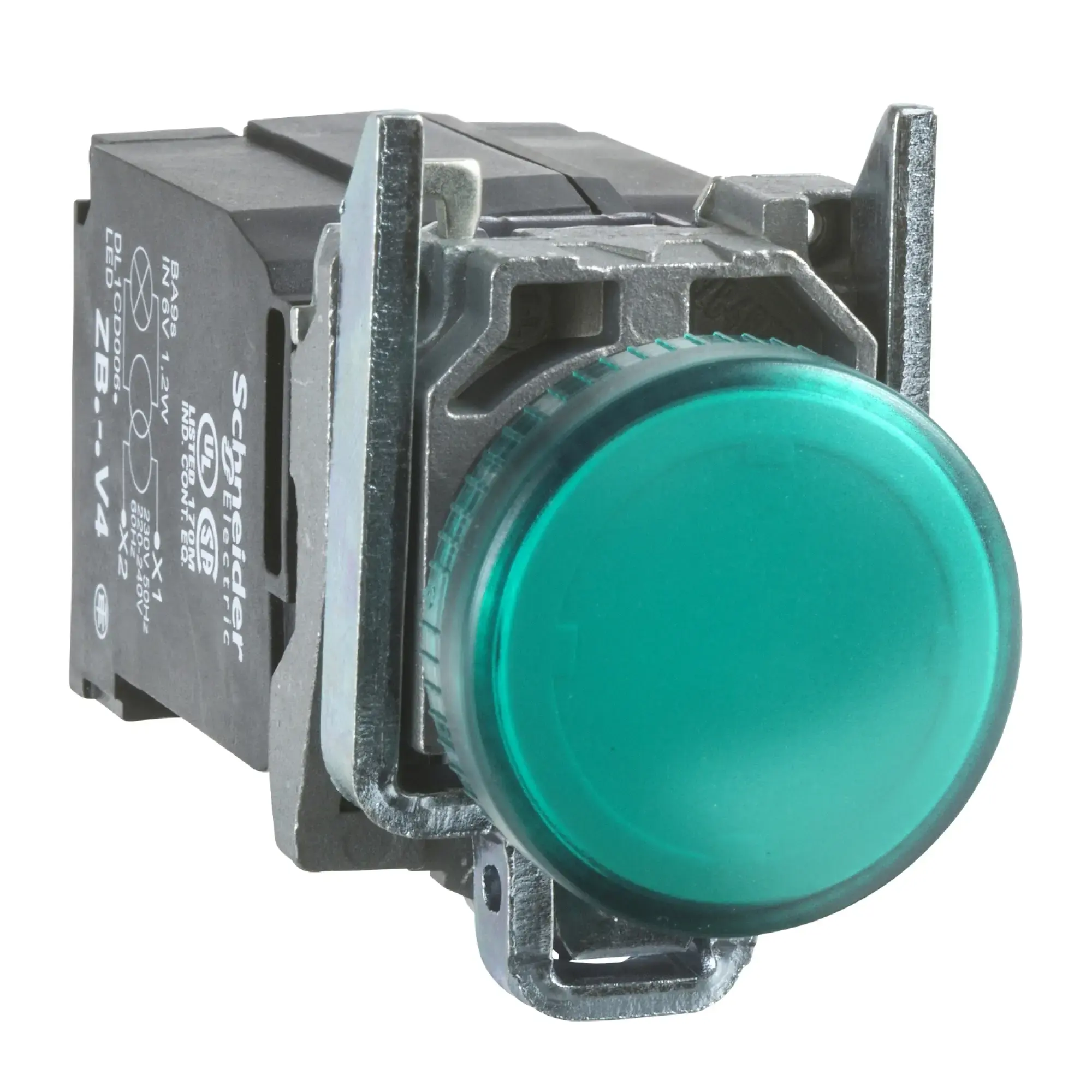 Schneider Electric XB4BV43 Indicator Light, Harmony XB4, Metal, 22mm, Green, with Transformer, Incandescent Bulb BA9s, Smooth Cap, Screw Terminal, 230V AC (img_010) Schneider Electric XB4BV43 Indicator Light, Harmony XB4, Metal, 22mm, Green, with Transformer, Incandescent Bulb BA9s, Smooth Cap, Screw Terminal, 230V AC (img_010)