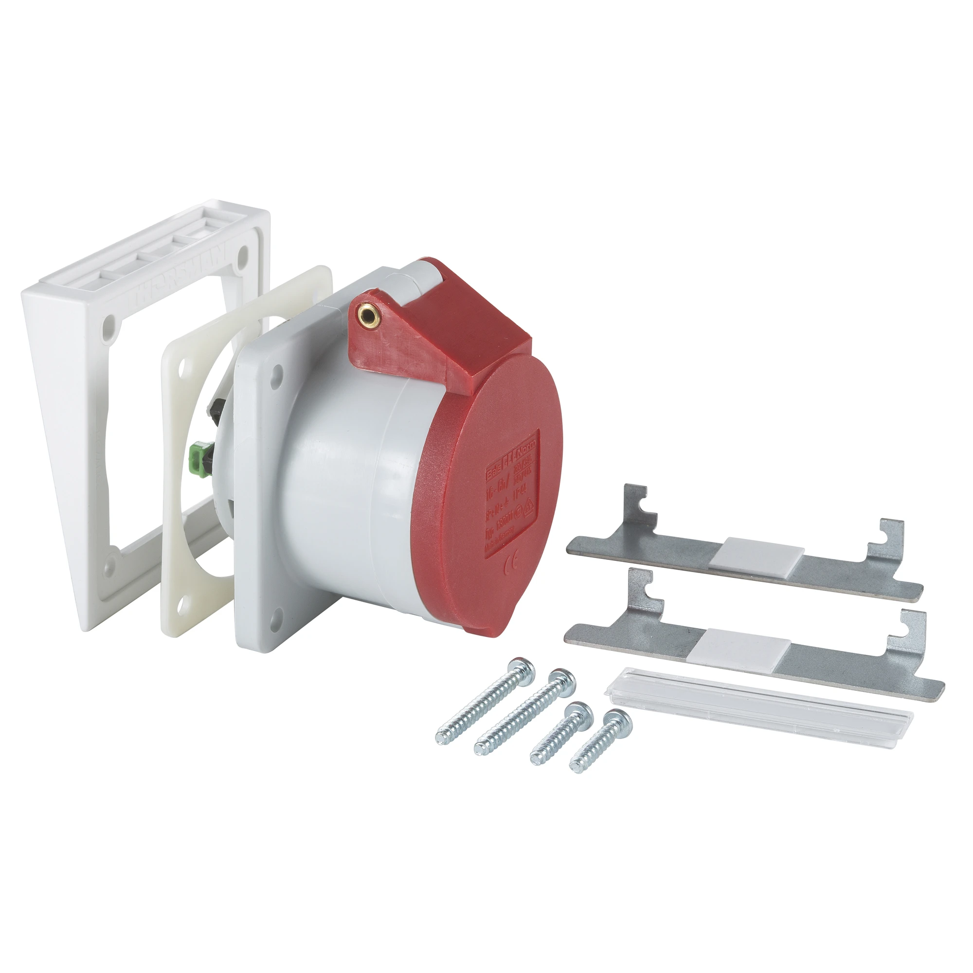 Schneider Electric 5960100 3-Phase CEE socket CEE 416-6, 440V/16A red, incl. frame labels f. 5x 2.5mm² (img_001) Schneider Electric 5960100 3-Phase CEE socket CEE 416-6, 440V/16A red, incl. frame labels f. 5x 2.5mm² (img_001)