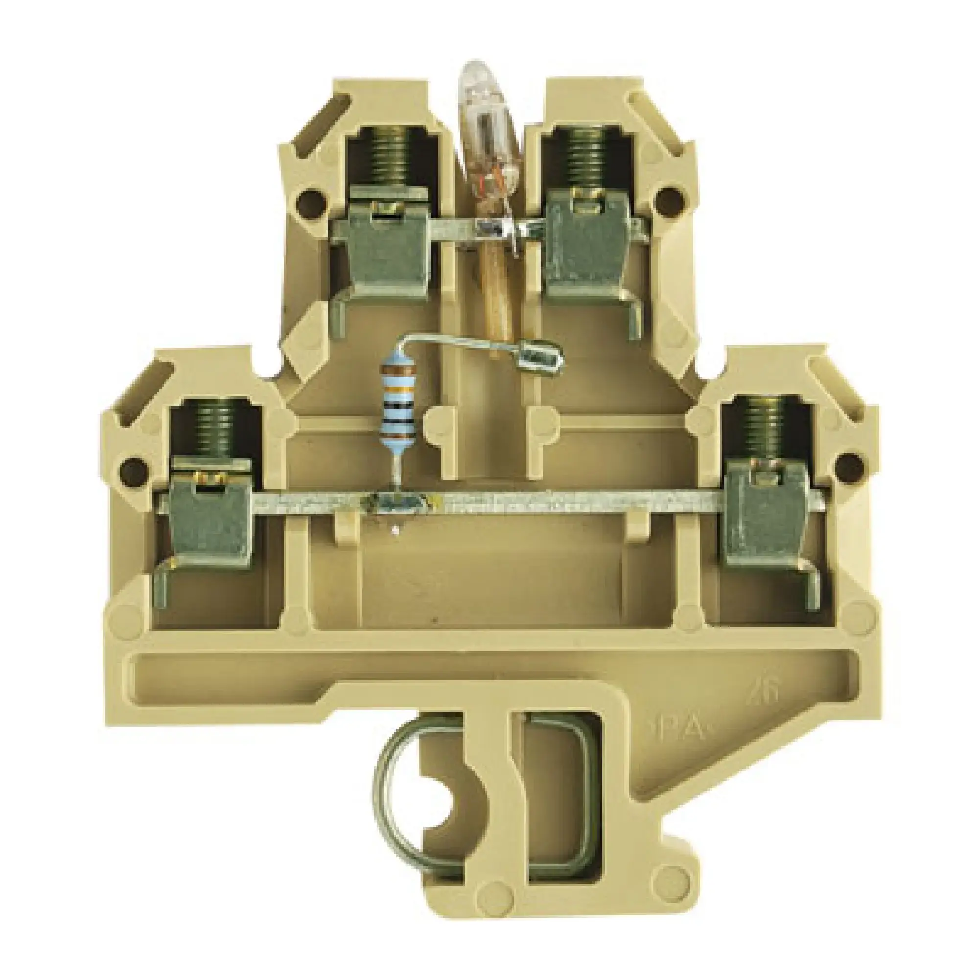 Weidmüller 0569560000 Multi-tier modular terminal, Screw connection, beige / yellow, 4 mm², 115 V, 115 V, Number of connections: 4, Number of levels: 2, TS 32, V-2, PA 66 (img_001)