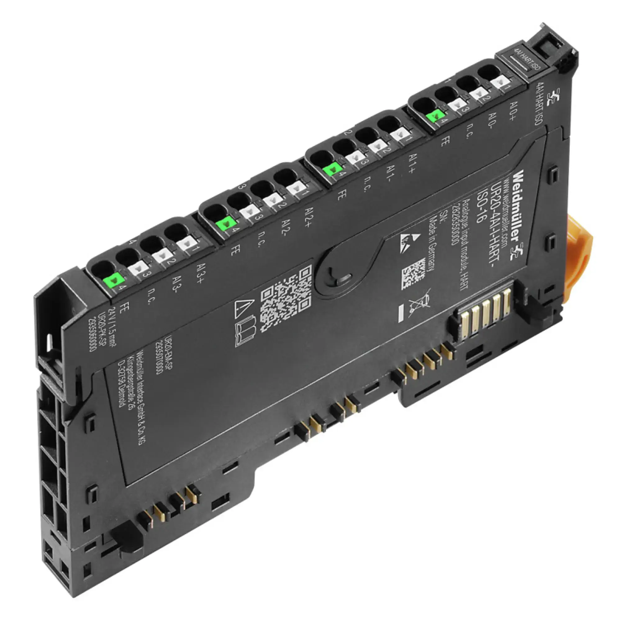 Weidmüller 2828350000 Analogue input module (I/O), Analogue input module, PUSH IN, 24V DC +20 %/-15 % (according to IEC 61131), 24V DC +30%/-25% (according to DNV GL), -20 UR20-4AI-I-HART-ISO-16 (img_001)