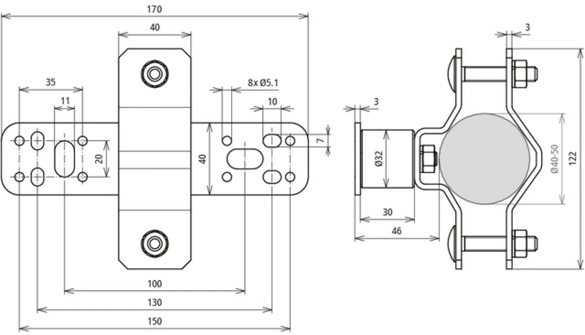 Dehn 105342 Wall mounting bracket StSt with cleat for pipes D 40-50mm for DEHNiso-Combi (img_004) Dehn 105342 Wall mounting bracket StSt with cleat for pipes D 40-50mm for DEHNiso-Combi (img_004)