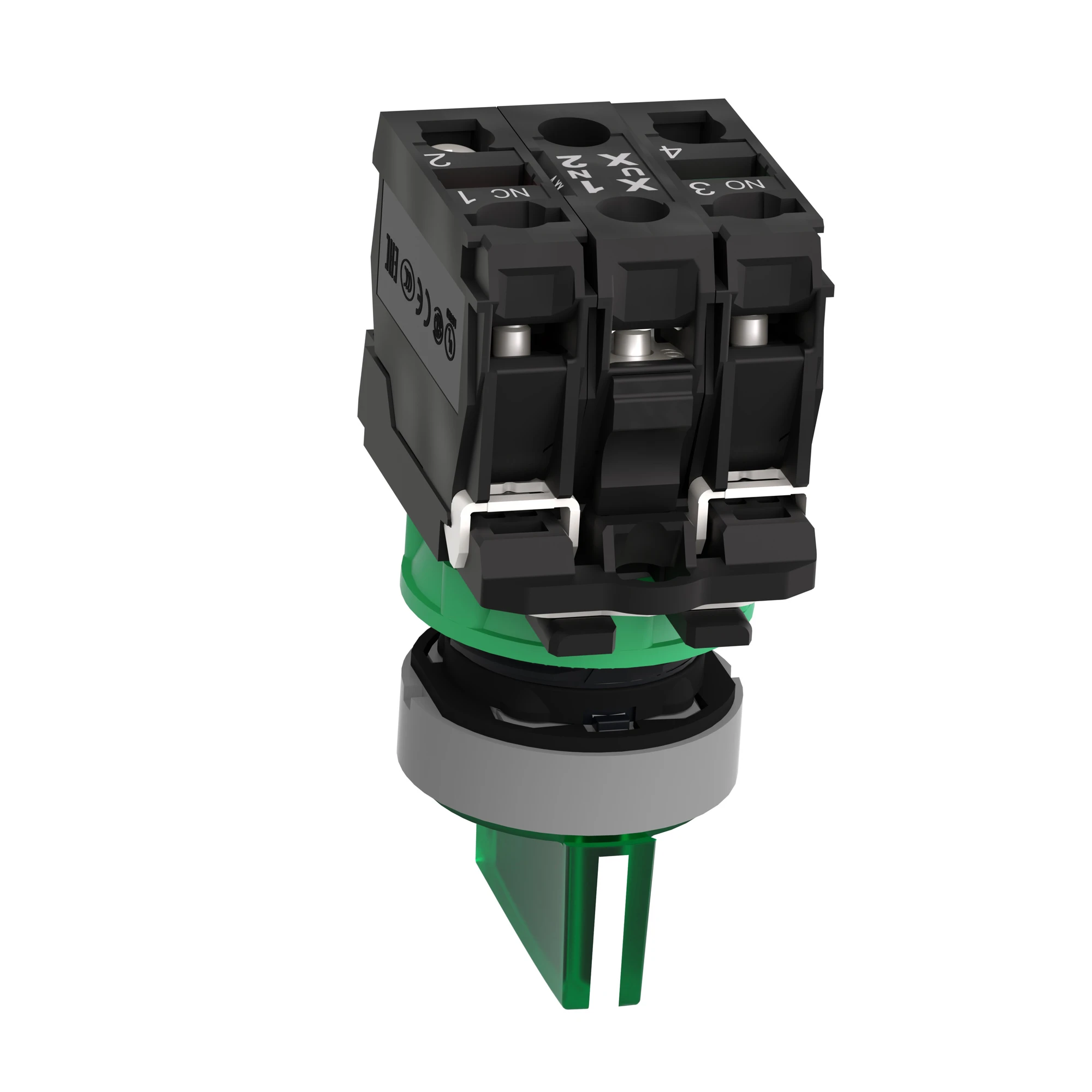 Schneider Electric XB5AK133G5C0 Pilot light selector switch, Harmony XB5, plastic, light gray, green, 22mm, universal LED, 3 positions, 1NC + 1NO, 110-120V AC (img_006)