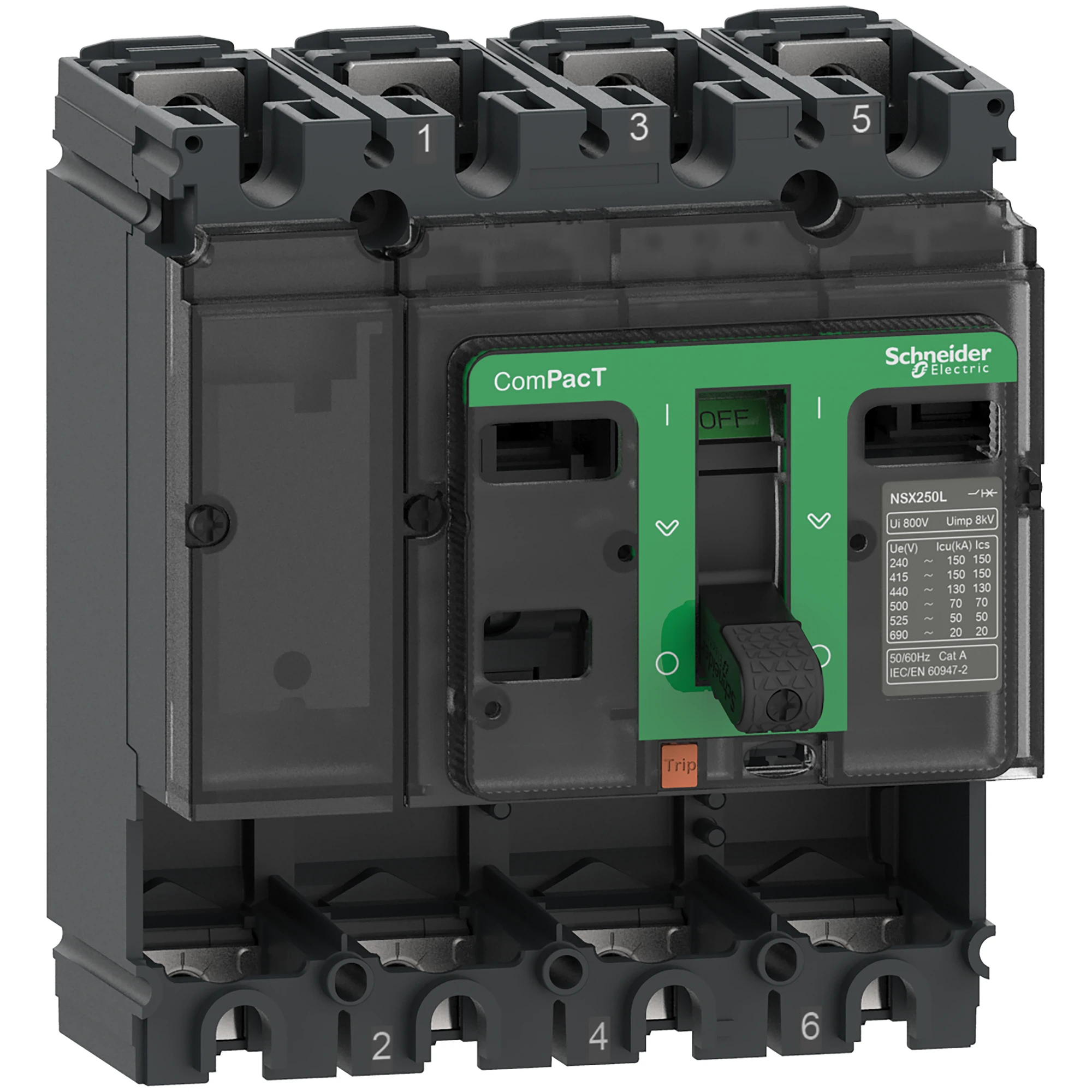 Schneider Electric C16B4 Compact Circuit Breaker ComPacT NSX160B Basic switch 4P 160A 25kA/415V AC, without tripping unit (img_001)