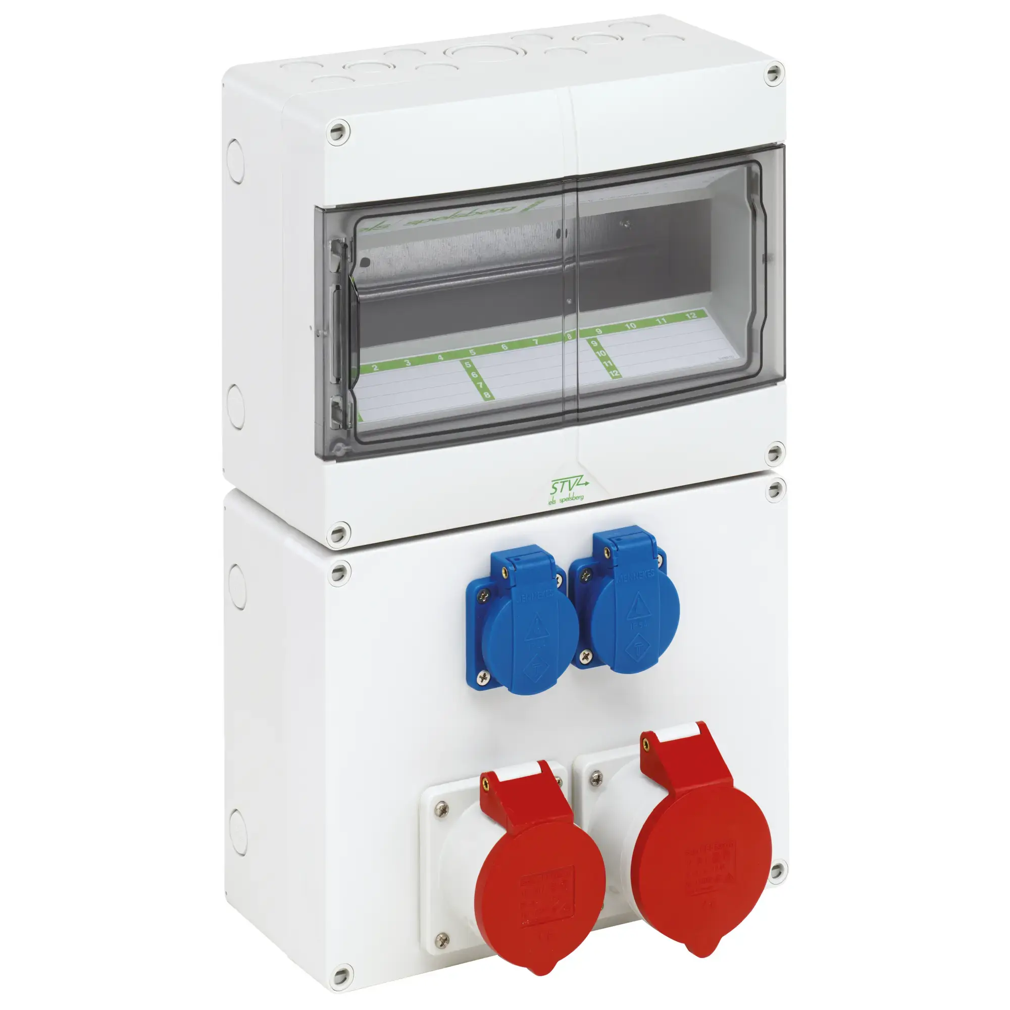 Spelsberg 73132201 Socket outlet combination, Type of protection IP44, 12 TE, Impact strength IK08, Protection class II, Rated insulation voltage 400V AC, Halogen free (img_001) Spelsberg 73132201 Socket outlet combination, Type of protection IP44, 12 TE, Impact strength IK08, Protection class II, Rated insulation voltage 400V AC, Halogen free (img_001)