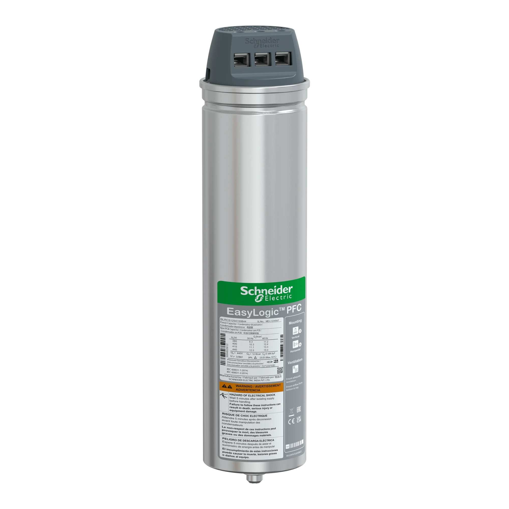 Schneider Electric BLRCS125A150B44 Standard Capacitor, EasyLogic PFC SD, 12.5/15kvar, 440V, 50/60Hz (img_001) Schneider Electric BLRCS125A150B44 Standard Capacitor, EasyLogic PFC SD, 12.5/15kvar, 440V, 50/60Hz (img_001)
