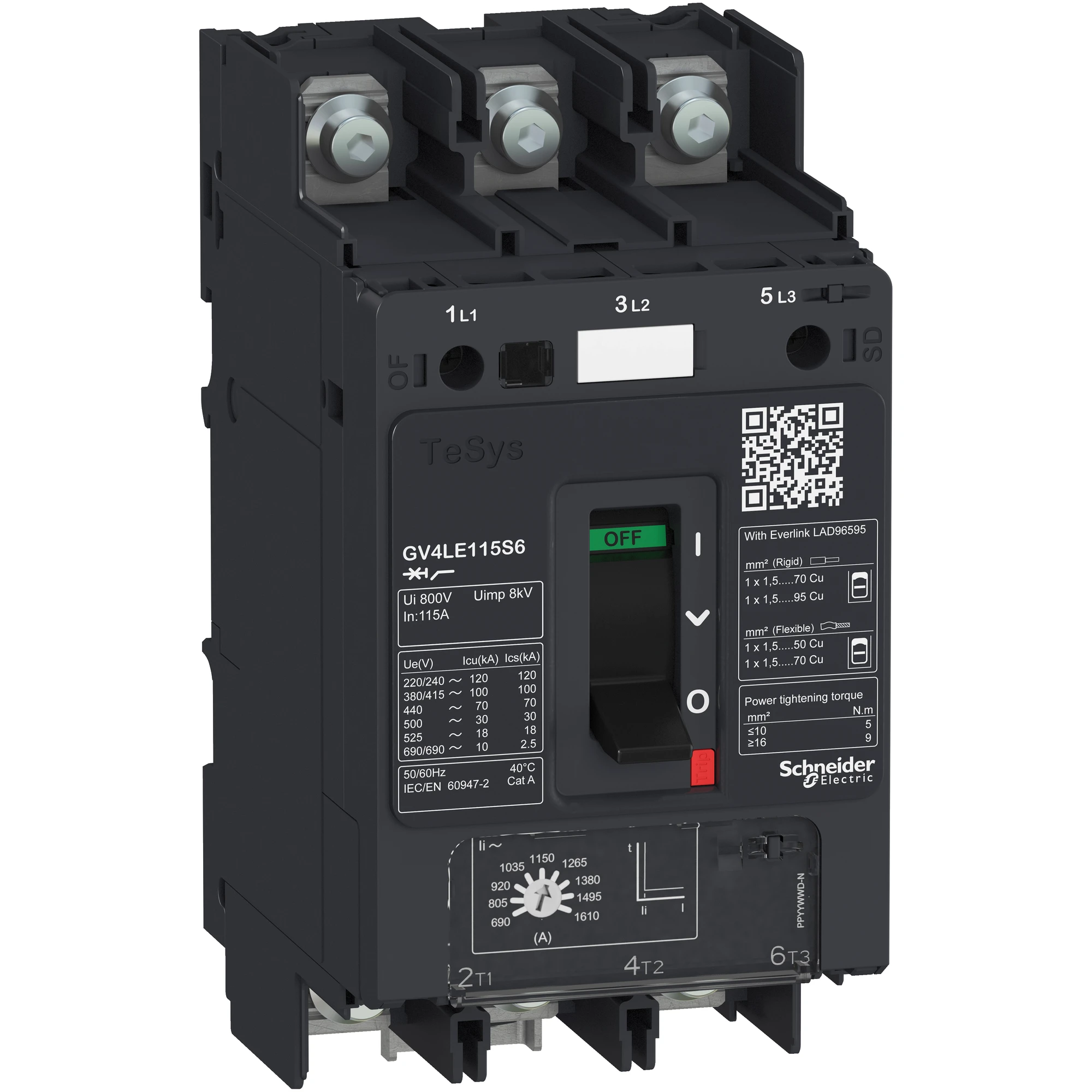 Schneider Electric GV4LE80N6 Motor protection circuit breaker mag. - TeSys GV4 - 80A 3P 50kA - Rocker lever (img_001) Schneider Electric GV4LE80N6 Motor protection circuit breaker mag. - TeSys GV4 - 80A 3P 50kA - Rocker lever (img_001)