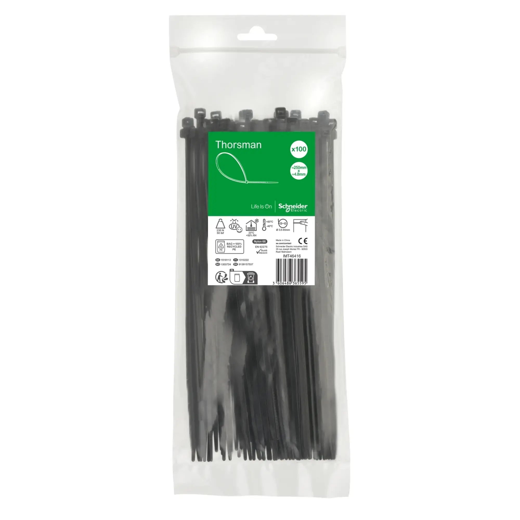 Schneider Electric IMT46416 Cable tie Thorsman, dimensions: 250X4.8 mm, pack of 100 pieces color black (img_002) Schneider Electric IMT46416 Cable tie Thorsman, dimensions: 250X4.8 mm, pack of 100 pieces color black (img_002)