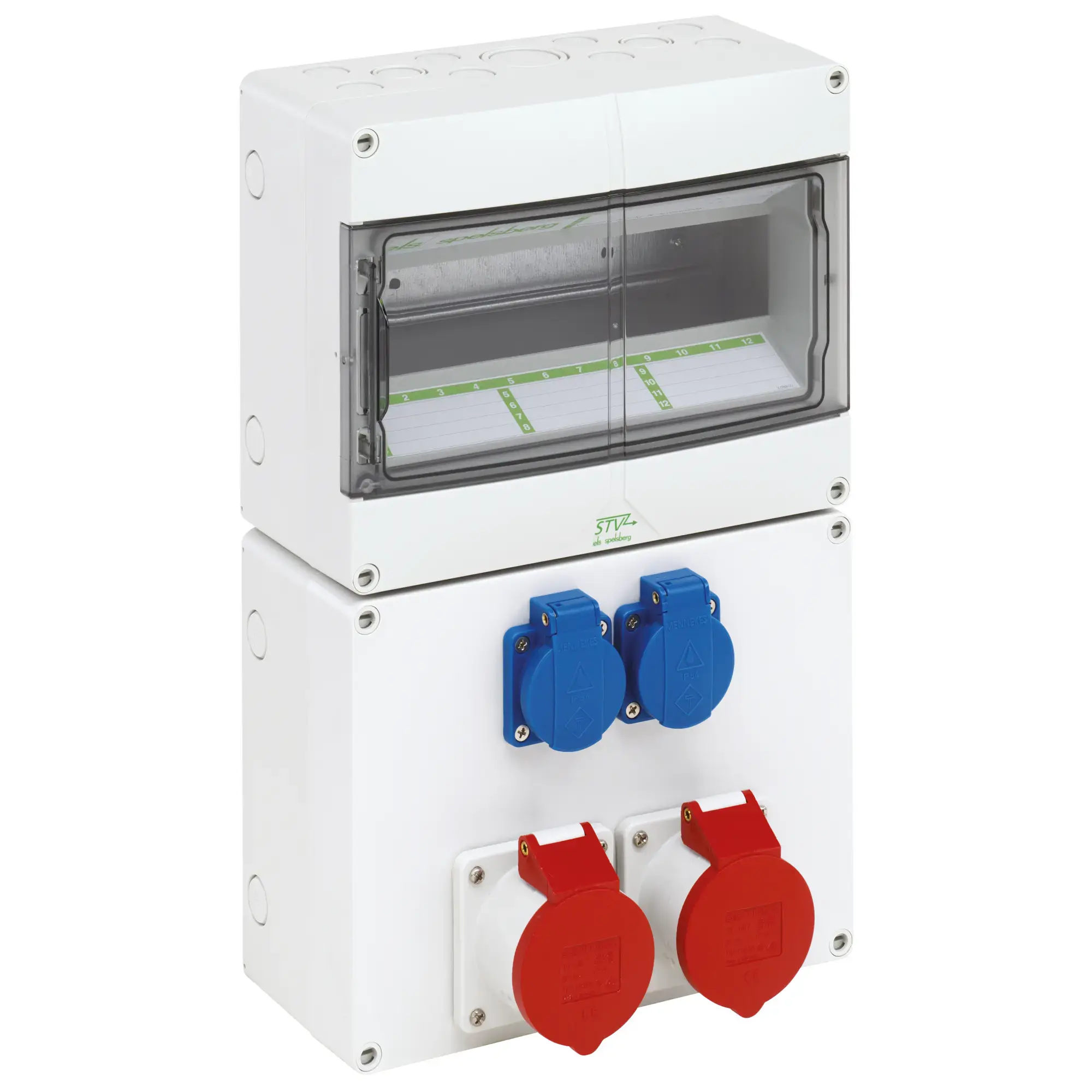 Spelsberg 73122205 Combinaison de prises, gris, Type de protection IP44, 12 Mod., Résistance aux chocs IK08, Classe de protection II, Ui 400V AC, sans halogène (img_001) Spelsberg 73122205 Combinaison de prises, gris, Type de protection IP44, 12 Mod., Résistance aux chocs IK08, Classe de protection II, Ui 400V AC, sans halogène (img_001)