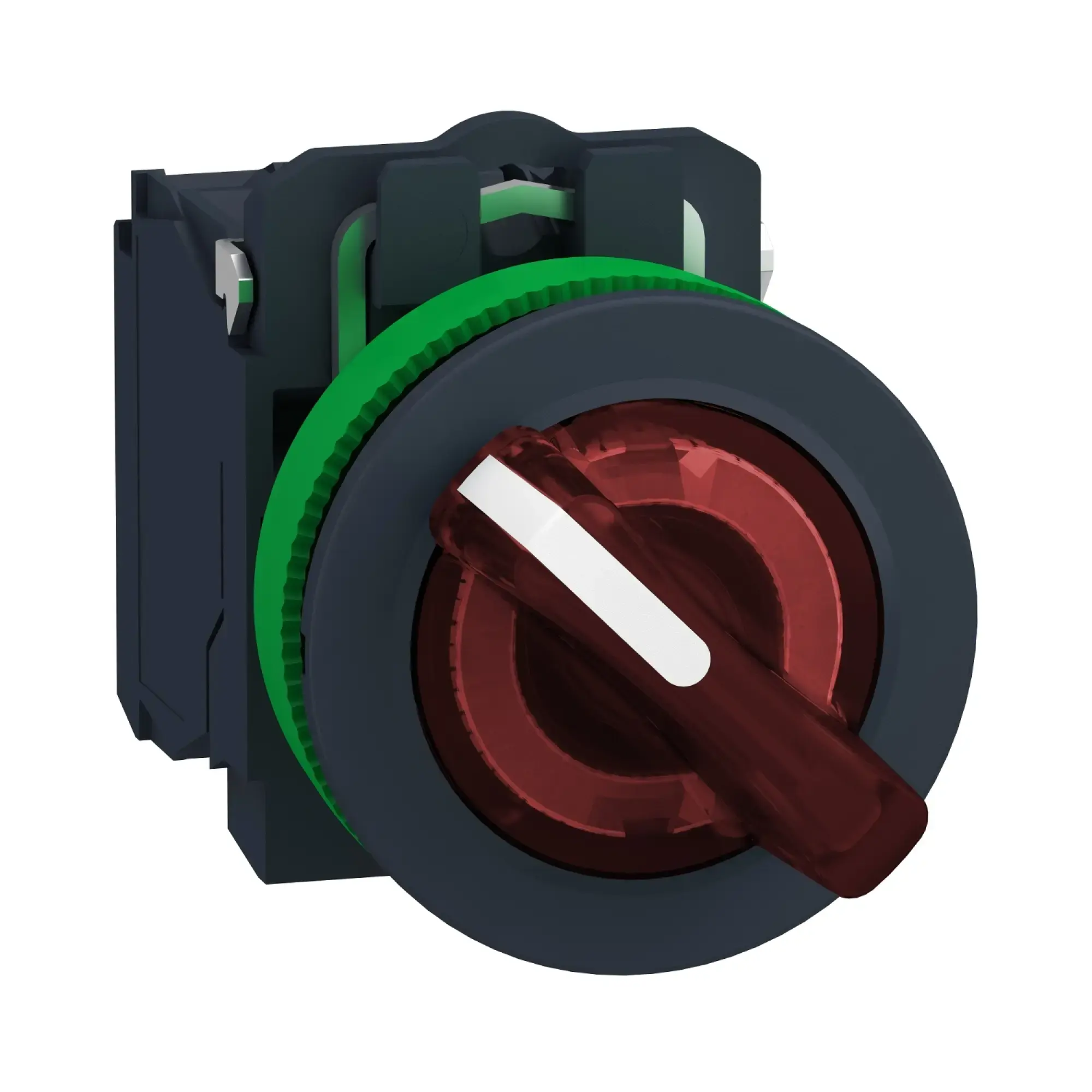 Schneider Electric XB5FK124G5 Illuminated Selector Switch, Harmony XB5F, Plastic, Red, 30mm, Universal LED, 2 Positions, 1NO + 1NC, 110-120V AC (img_001)