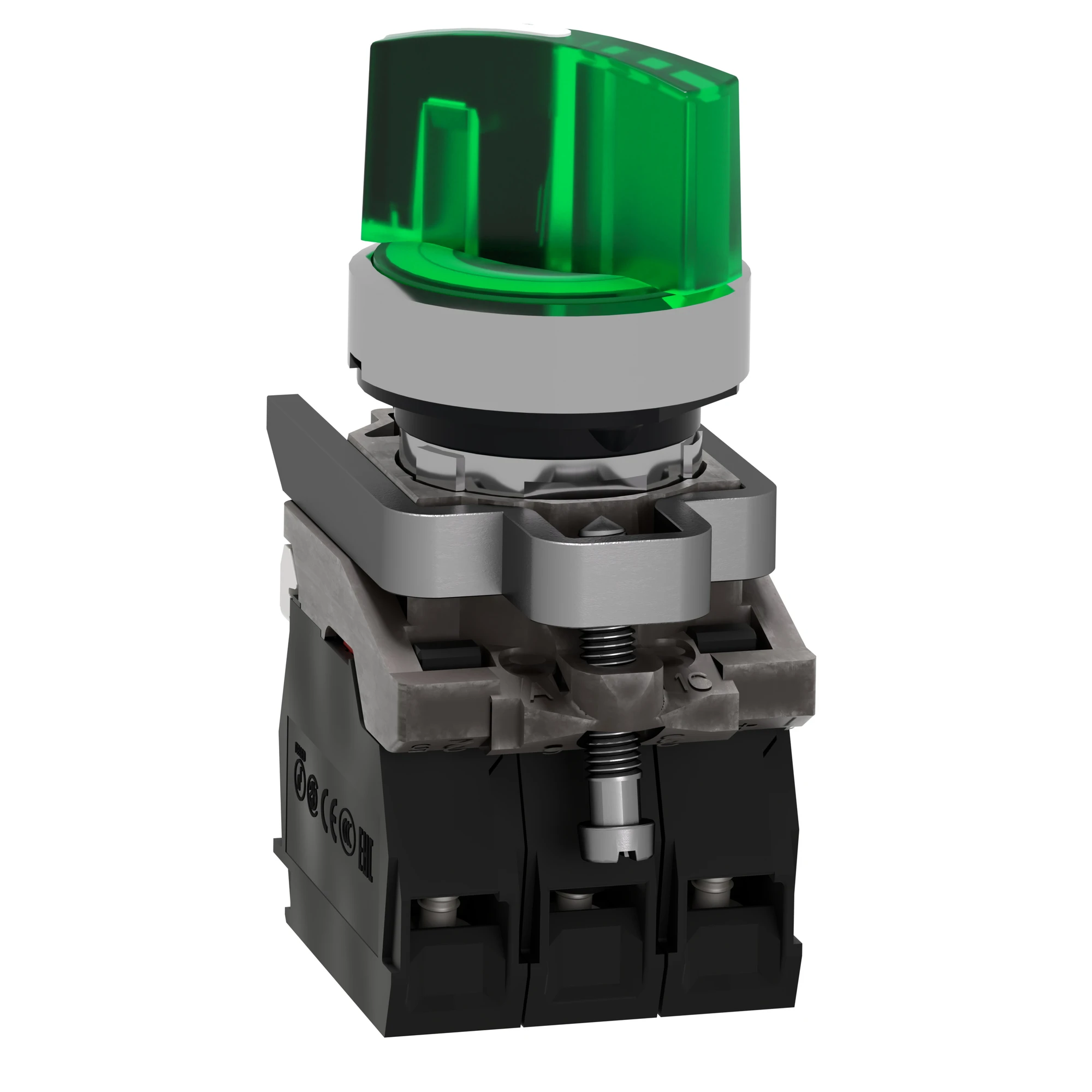 Schneider Electric XB4BK123B5 Illuminated Selector Switch, Harmony XB4, Metal, 22mm, Green, Universal LED, 2 Positions, 1NO+1NC, 24V ACDC (img_003)