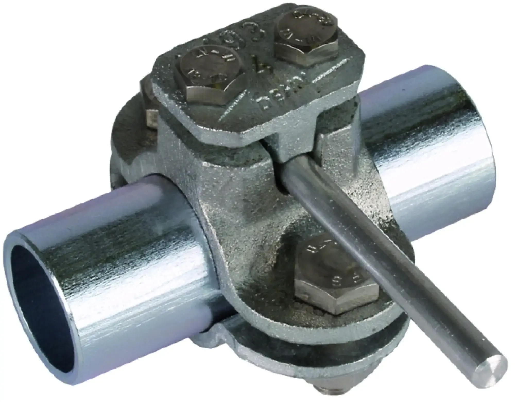 Dehn 407114 Earthing pipe clamp D 42mm w. connect. clamp Rd 4-10mm MCI / St/tZn (img_001)