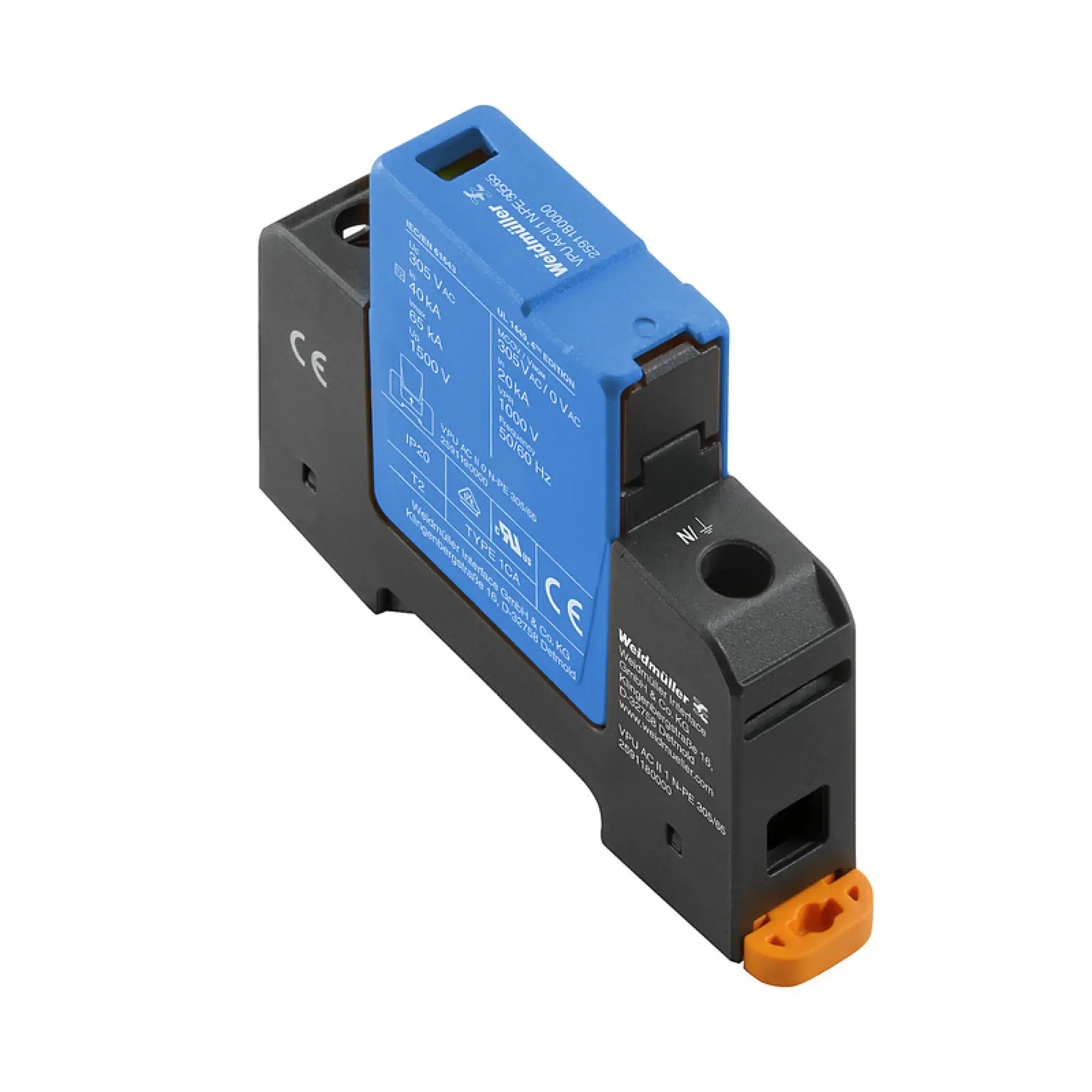 Weidmüller 2591180000 Surge voltage arrester (power supply systems), Surge protection, Type II, Type III, Low voltage network: Single-phase, TN, TT only for N-PE, AC, 230 (img_001)