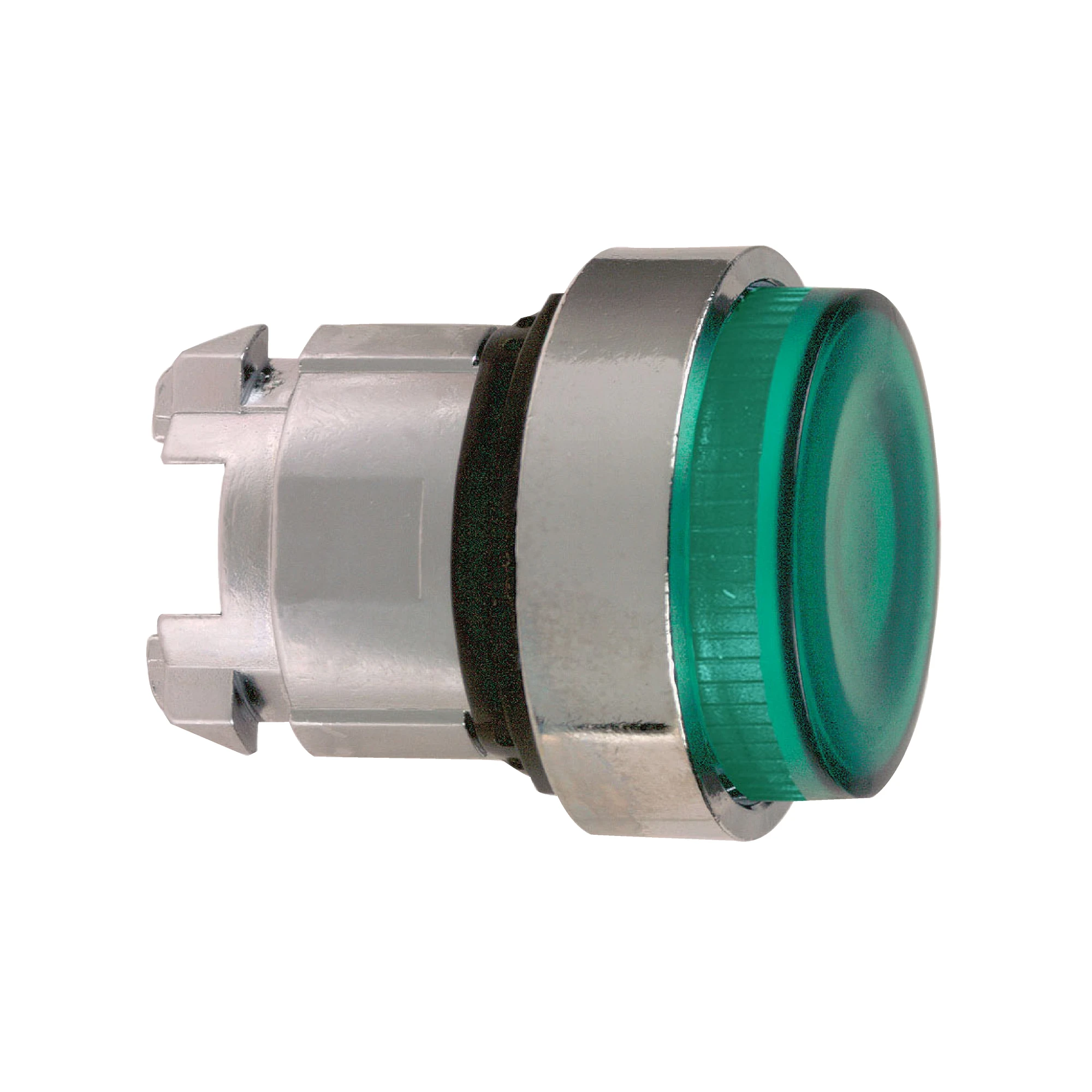 Schneider Electric ZB4BW13S Illuminated push button, front element, Harmony XB4, metal, 22mm, green, projecting, unlabelled, ribbed dome, BA9s (img_001)