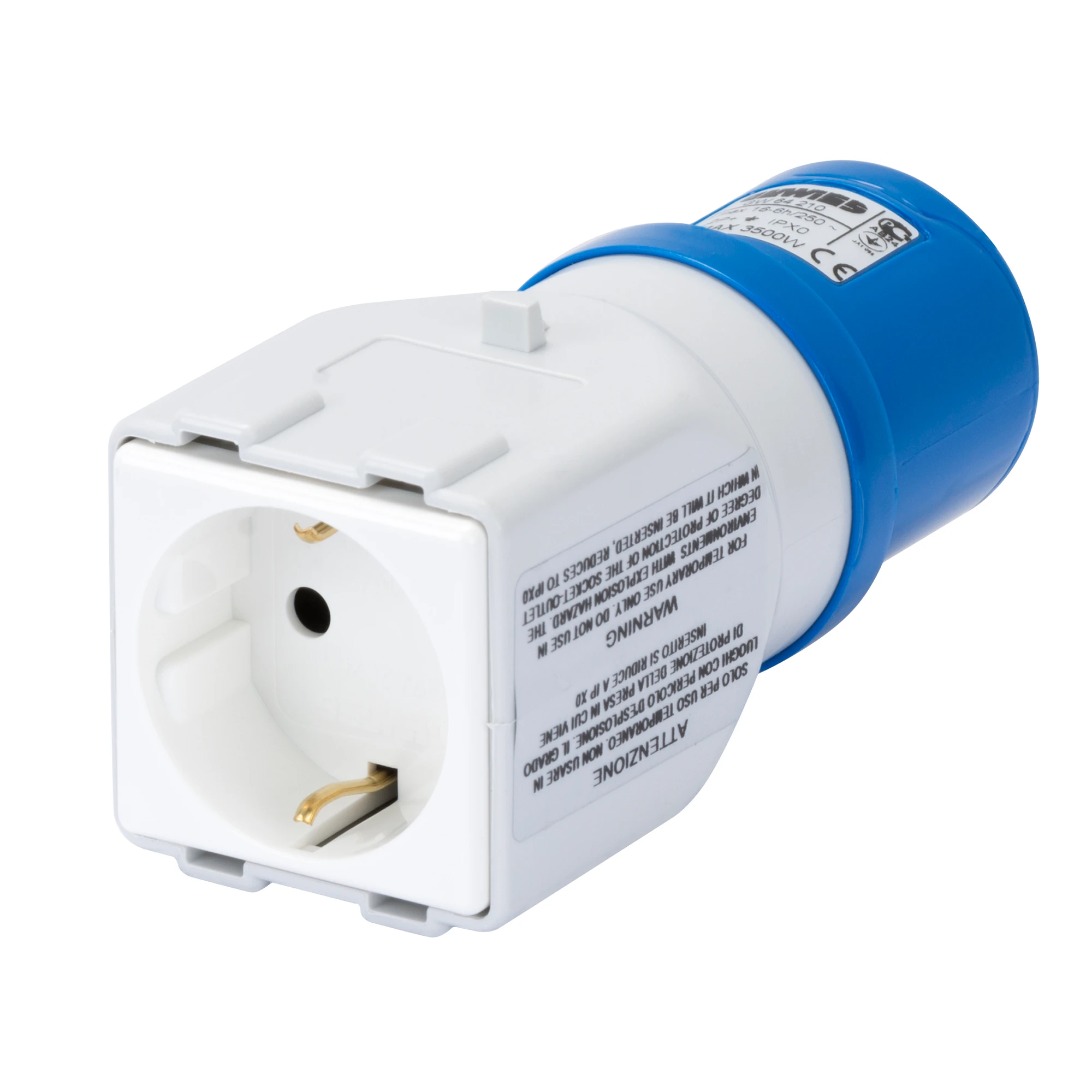GEWISS GW64210 IEC Adapter 230V 16A 6h 3P auf 1x Steckdosen Deutscher Standard 3P 16A IP44 (img_001)