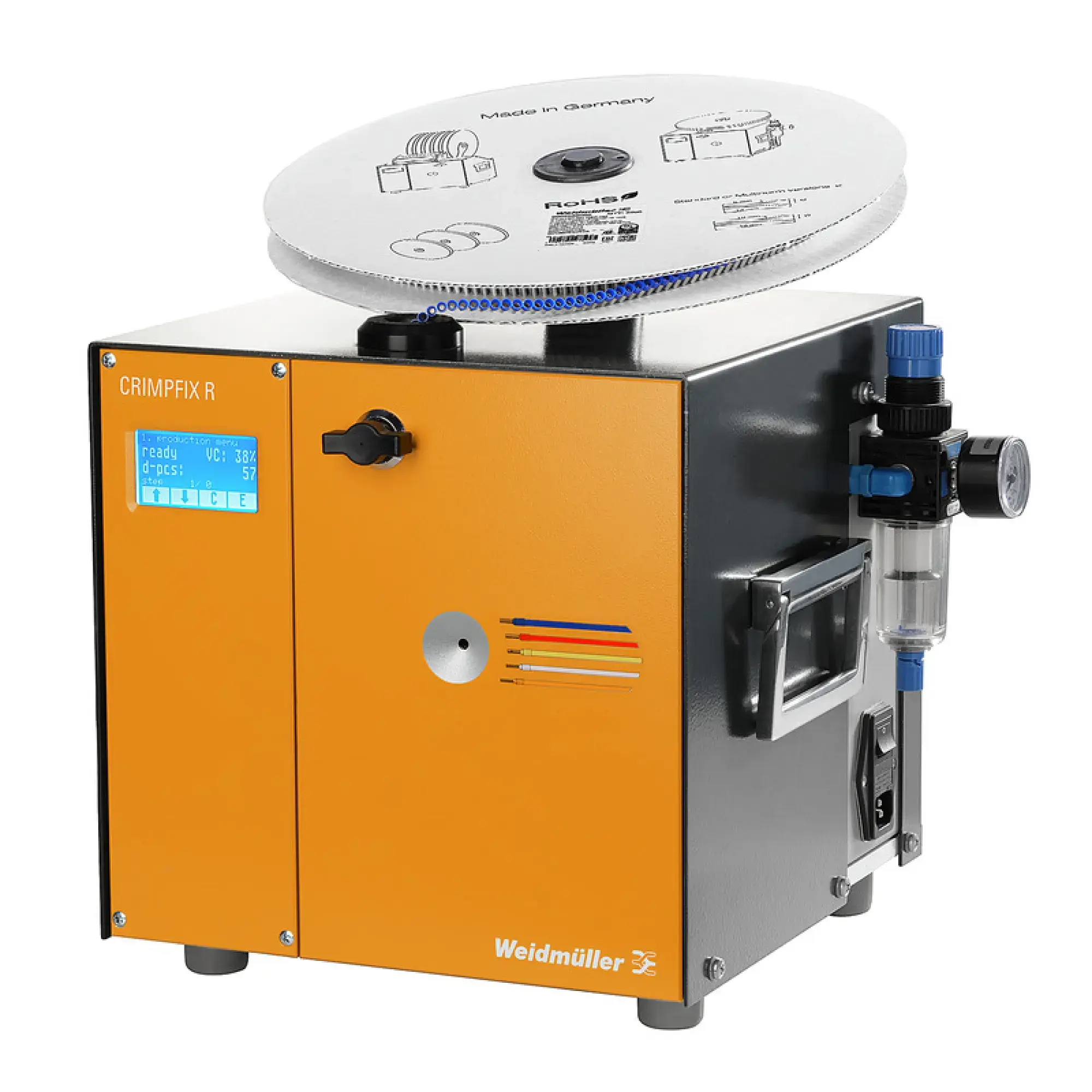 Weidmüller 9028500000 Automatic stripper and crimper, Electropneumatic, Stripping range : 0.5 - 2.5 mm² (~AWG 20-14), Linked wire-end ferrules, Crimping length: 8 mm (img_001) Weidmüller 9028500000 Automatic stripper and crimper, Electropneumatic, Stripping range : 0.5 - 2.5 mm² (~AWG 20-14), Linked wire-end ferrules, Crimping length: 8 mm (img_001)