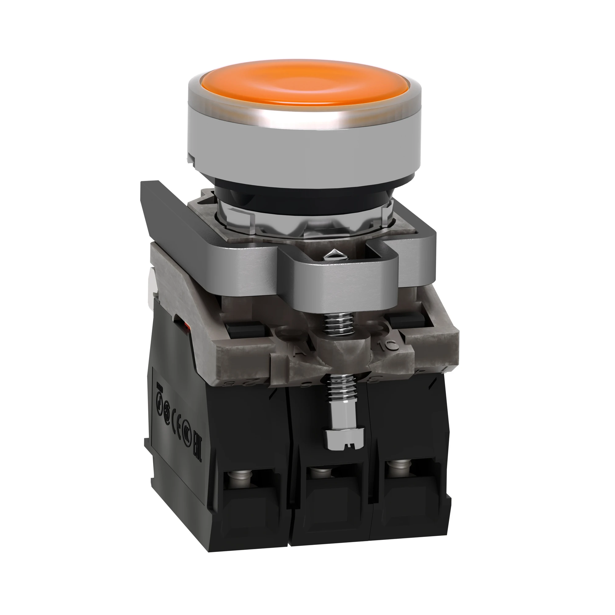 Schneider Electric XB4BW35B5 Illuminated pushbutton, Harmony XB4, metal, 22mm, orange, unmarked, universal LED, smooth dome, 1NC+1NO, 24V ACDC (img_004)