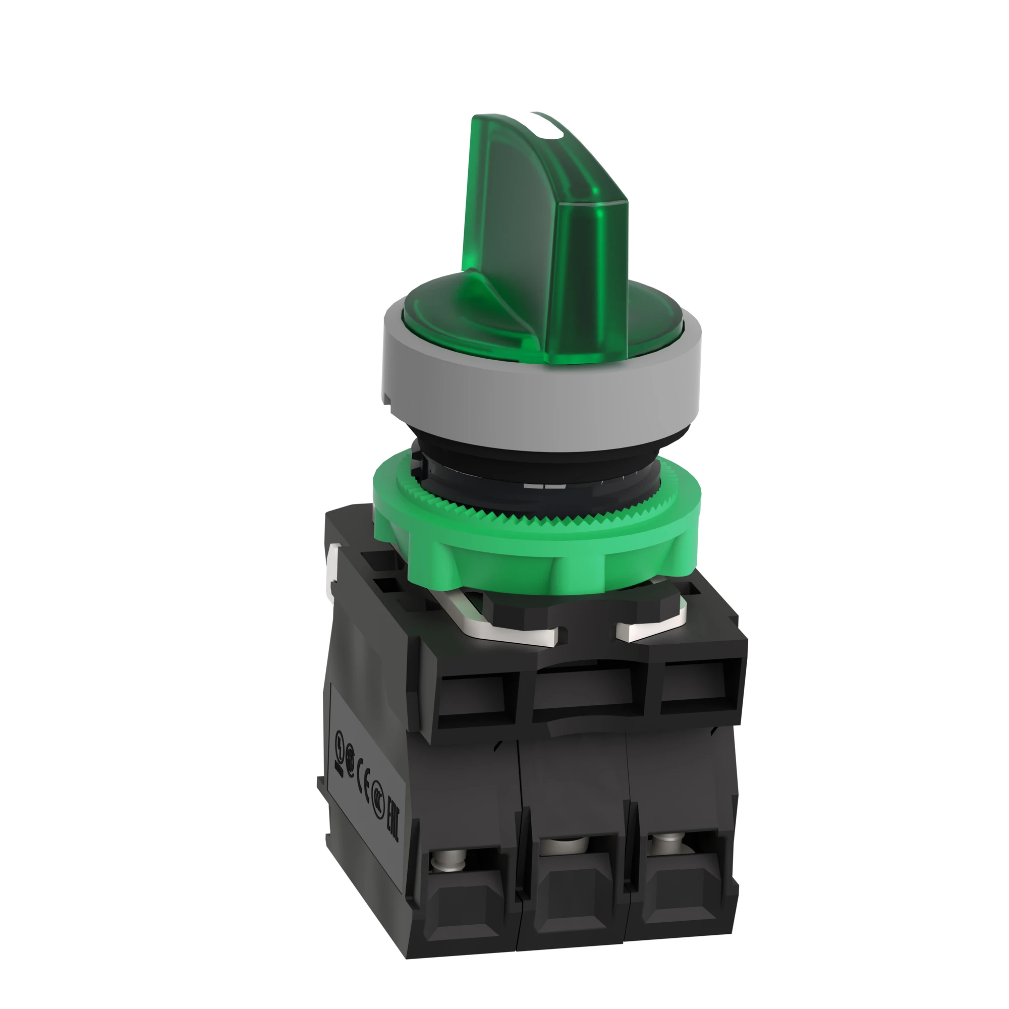 Schneider Electric XB5AK133G5C0 Pilot light selector switch, Harmony XB5, plastic, light gray, green, 22mm, universal LED, 3 positions, 1NC + 1NO, 110-120V AC (img_007)