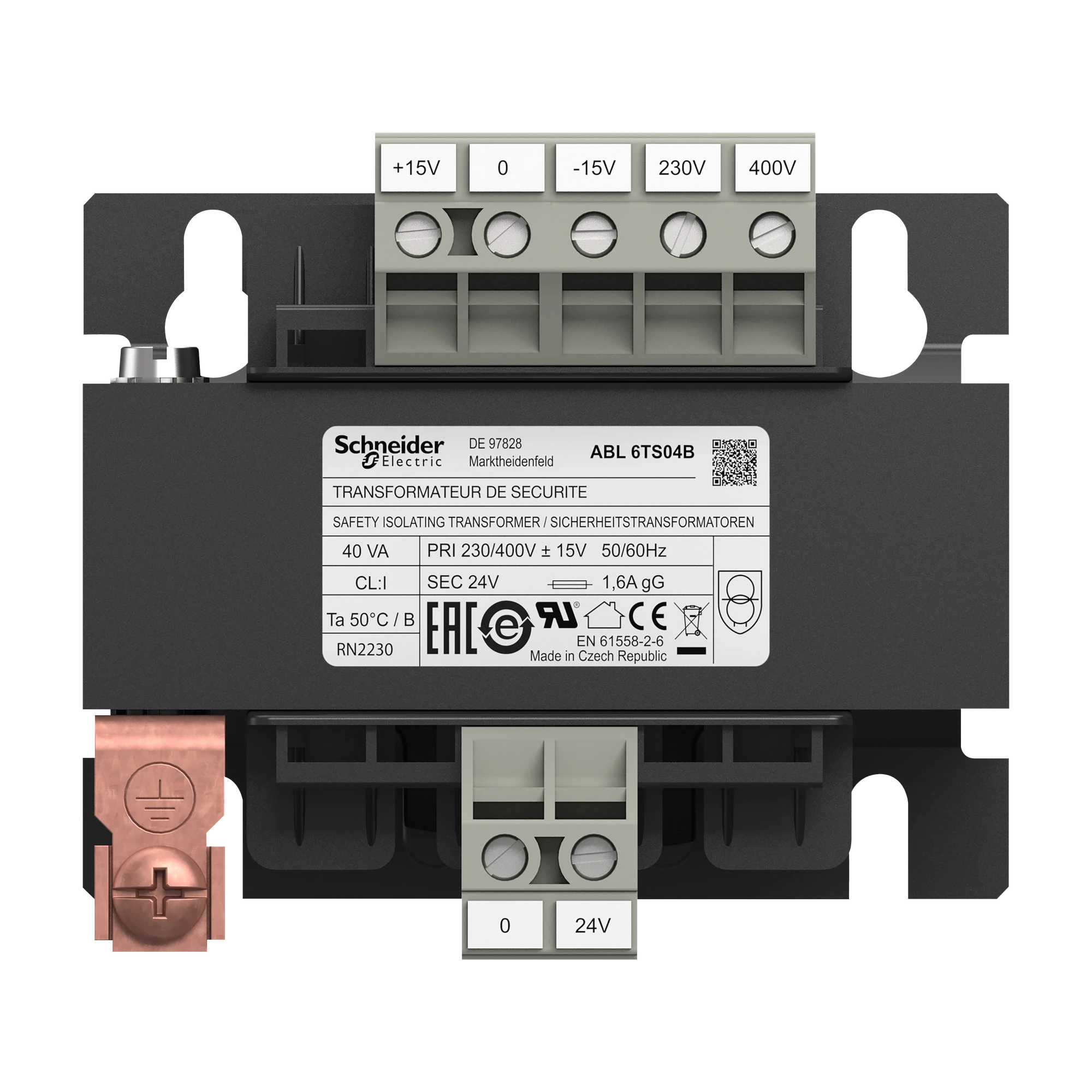 Schneider Electric ABL6TS04B Safety isolation transformer, Modicon ABL6, input 230/400V AC, output 24V AC, 40VA (img_003)
