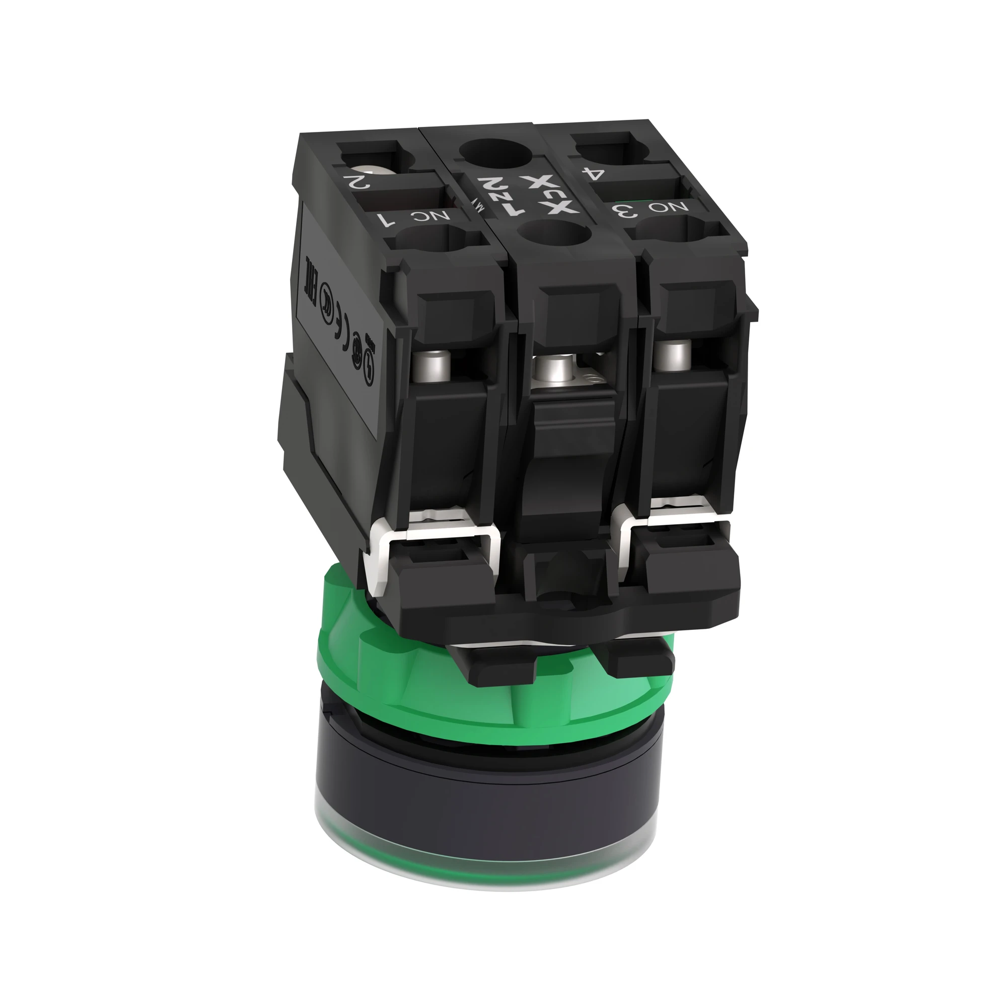 Schneider Electric XB5AW33G5 Illuminated Pushbutton, Harmony XB5, Plastic, Green, 22mm, Universal LED, Smooth Dome, 1NC + 1NO, 110-120V AC (img_008)