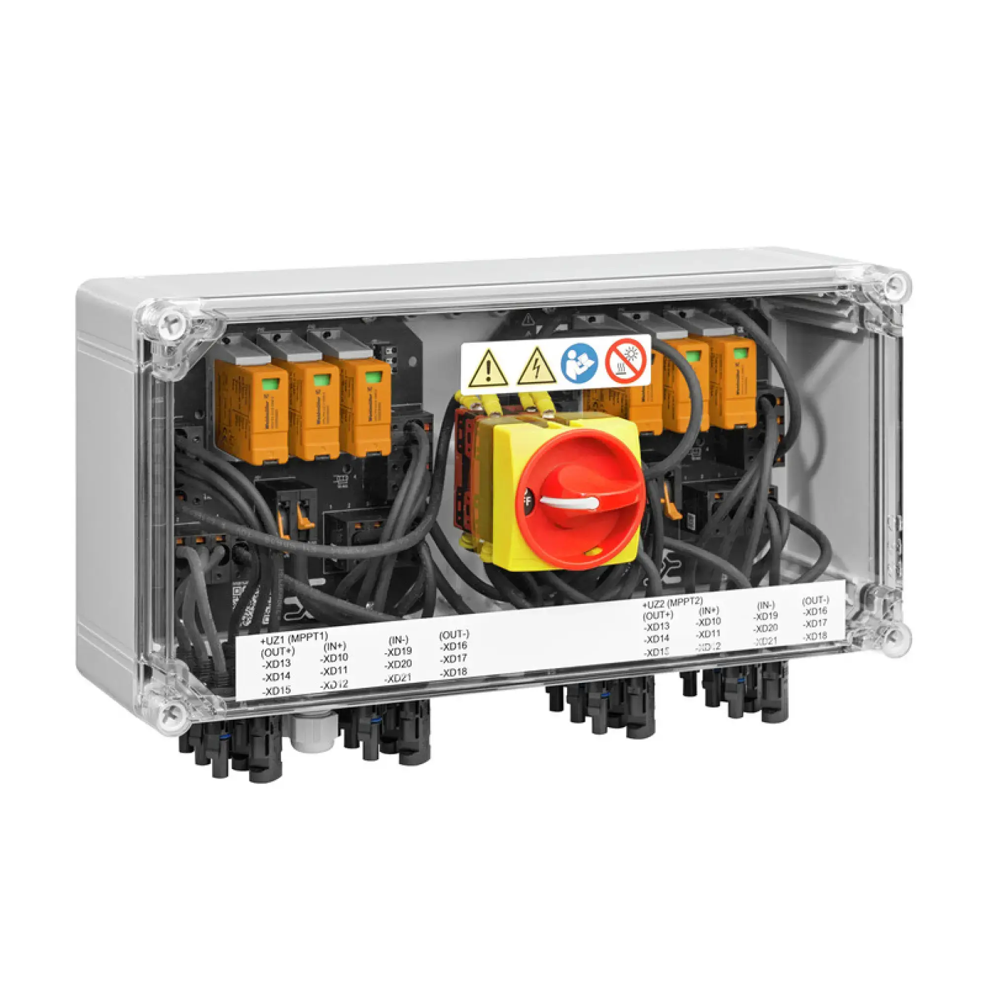 Weidmüller 2890480000 Combiner Box (Photovoltaik), 1100 V, 2 MPP's, 3 Inputs / 3 Outputs per MPP, Surge protection I / II, Switch disconnector, WM4C (img_001) Weidmüller 2890480000 Combiner Box (Photovoltaik), 1100 V, 2 MPP's, 3 Inputs / 3 Outputs per MPP, Surge protection I / II, Switch disconnector, WM4C (img_001)