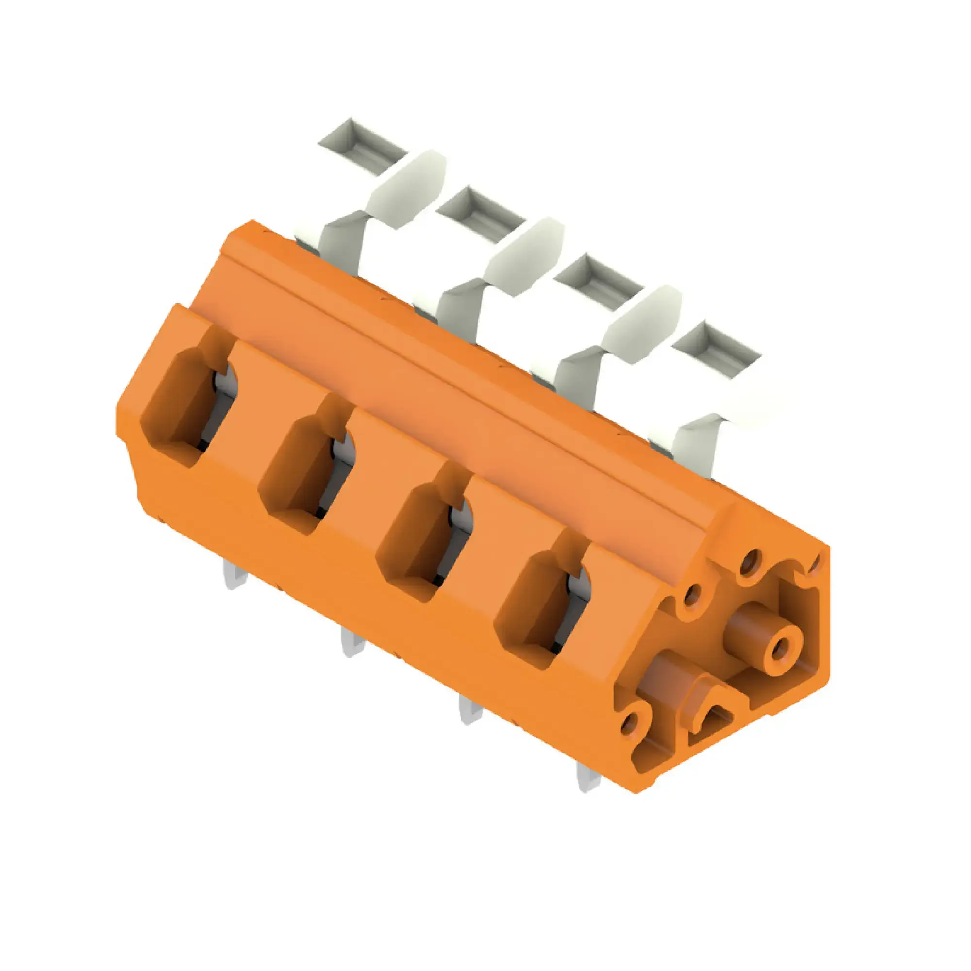 Weidmüller 1953030000 PCB terminal, 800 V, 24 A, Pitch in mm: 7.50, 2.5 mm², Number of poles: 4, Tension clamp connection with actuator, THT solder connection, 135°, Box (img_001)