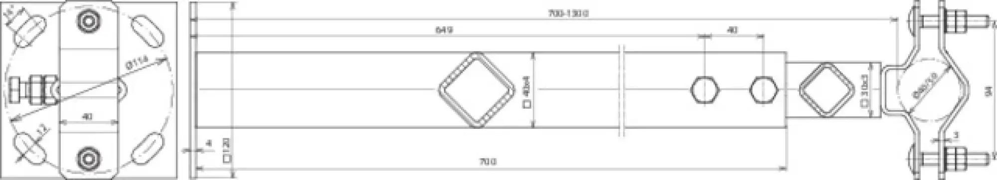 Dehn 105349 Wall mount. bracket St/tZn-StSt f. pipes D 40-50mm adjust. wall dist. 700-1300mm (img_004)