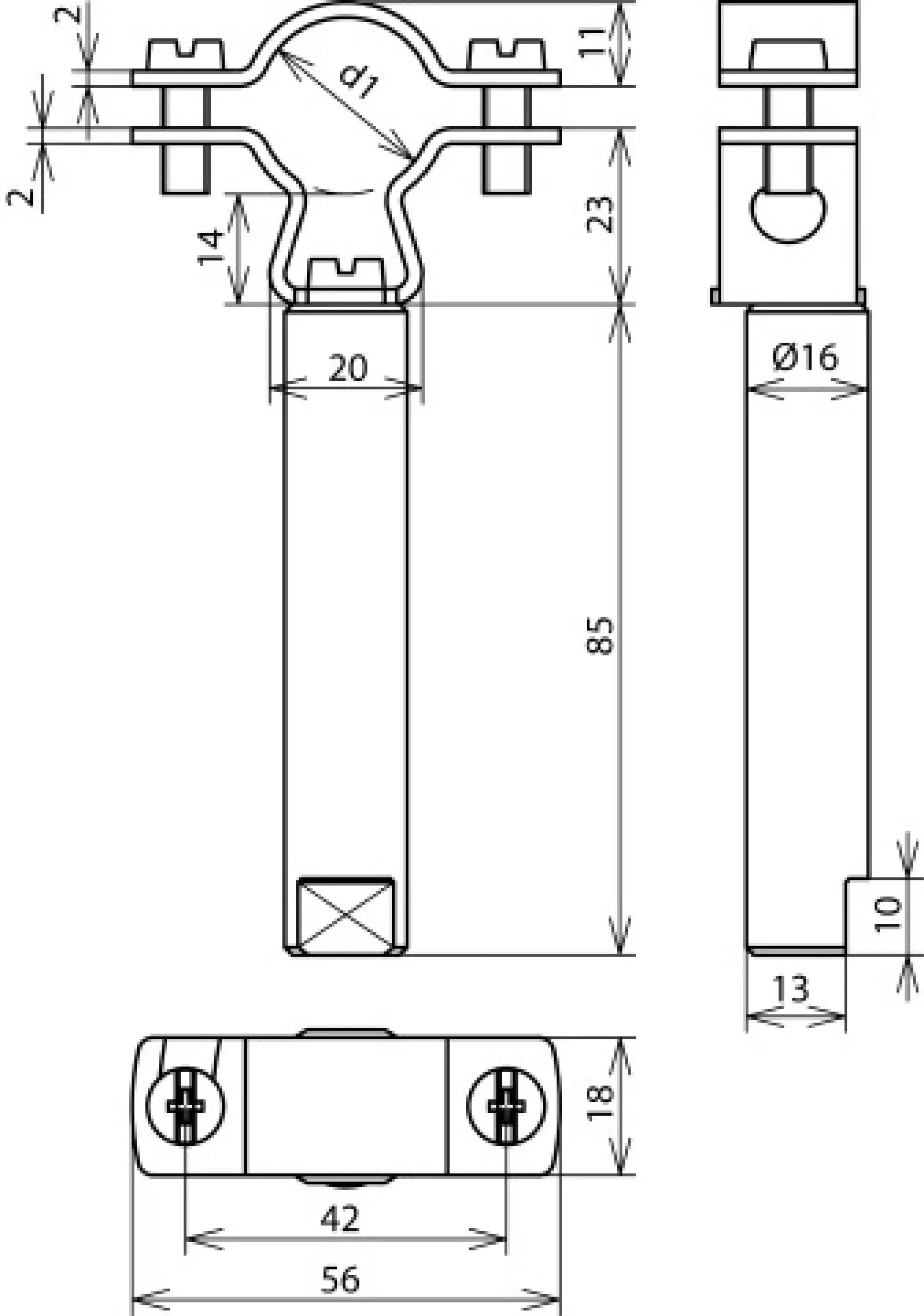 Dehn 253279 Conductor holder f. HVI Cond. D 20-23mm with bar D 16mm L 85mm StSt (img_002)