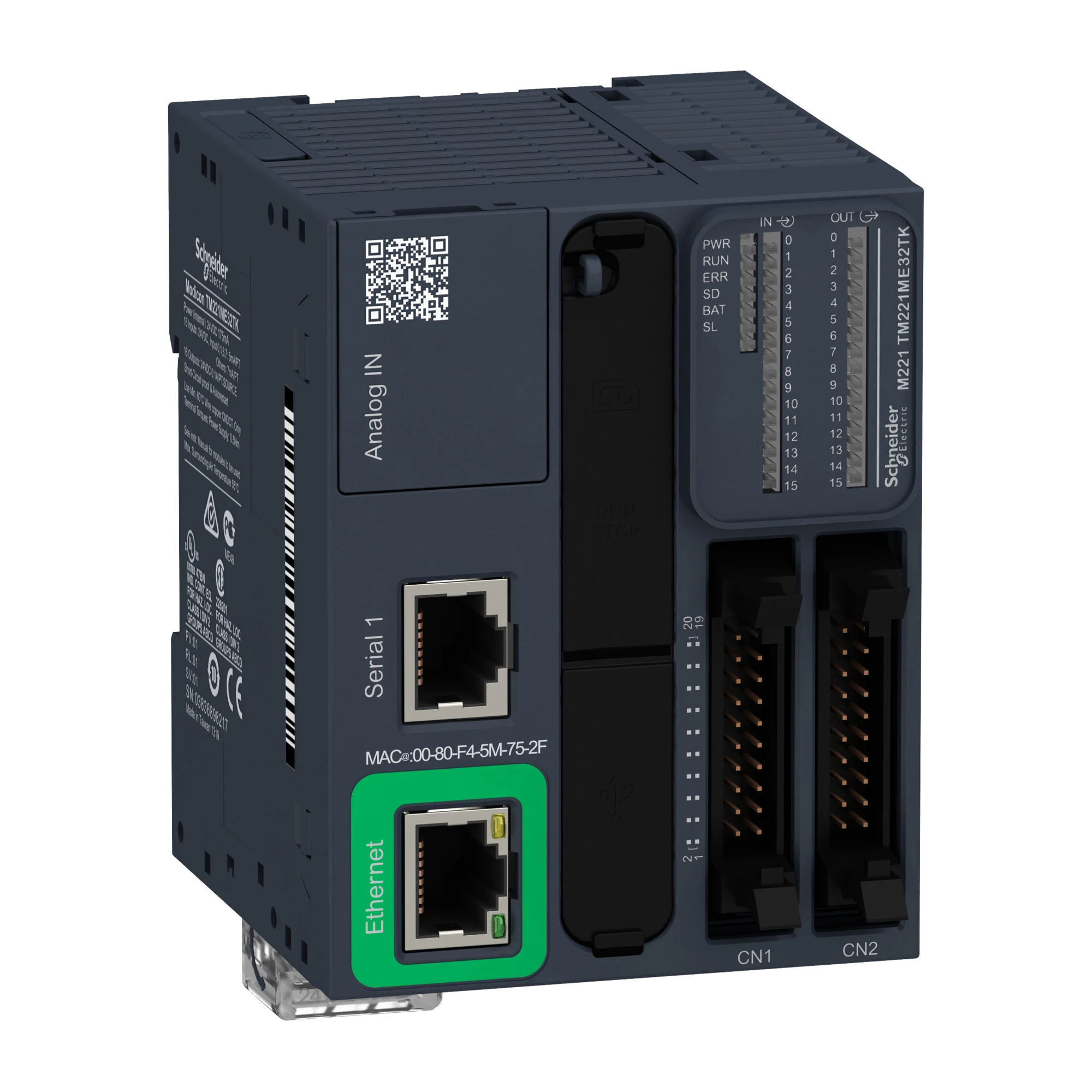 Schneider Electric TM221ME32TK PLC Control, Modicon M221, Book Format, 32 I/O, Ethernet, Modbus, 24 VDC, Source Transistor, HE10 (img_001) Schneider Electric TM221ME32TK PLC Control, Modicon M221, Book Format, 32 I/O, Ethernet, Modbus, 24 VDC, Source Transistor, HE10 (img_001)