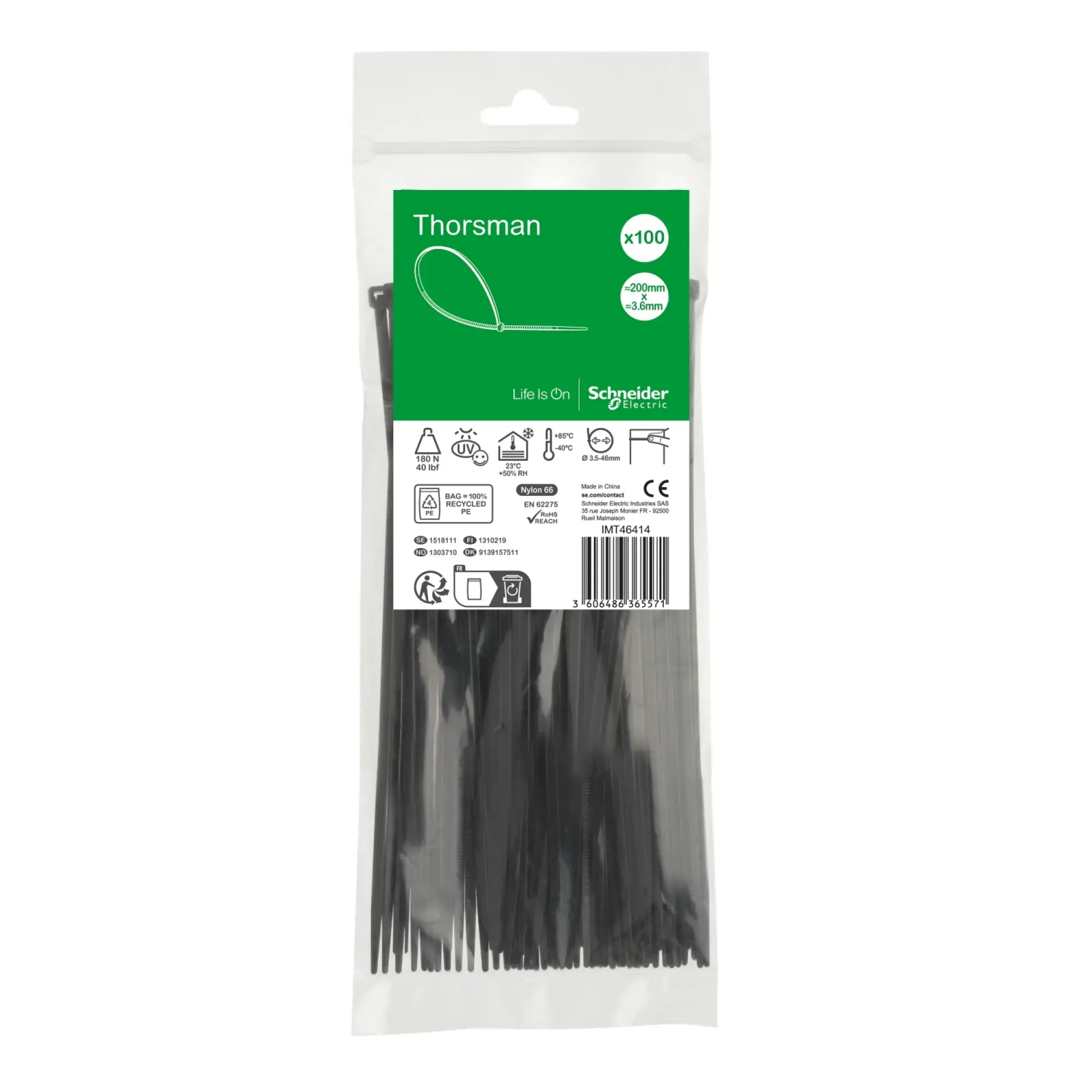 Schneider Electric IMT46414 Thorsman cable tie, dimensions: 200x3.6 mm, packaging unit=100 pcs color black (img_002) Schneider Electric IMT46414 Thorsman cable tie, dimensions: 200x3.6 mm, packaging unit=100 pcs color black (img_002)