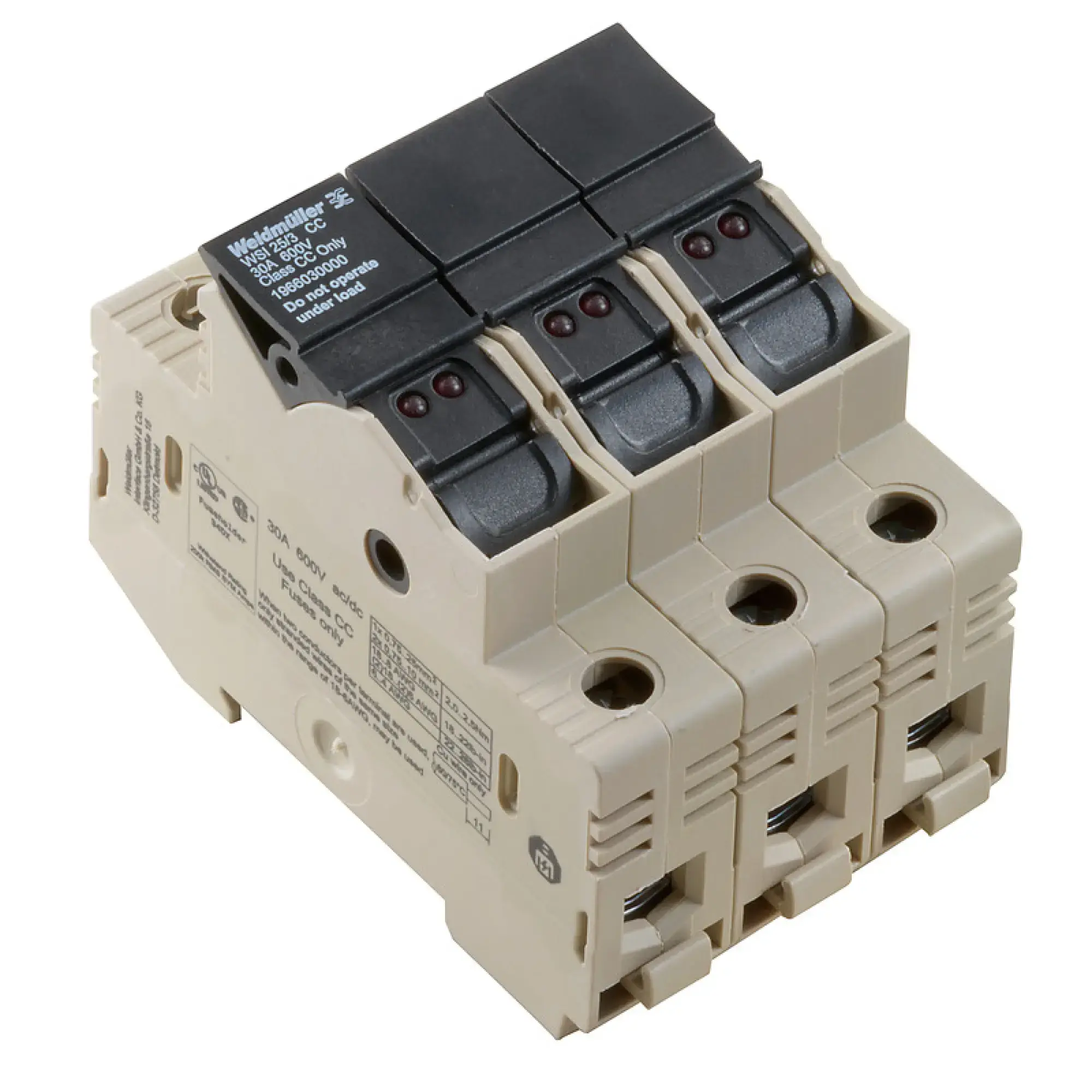 Weidmüller 1444220000 Fuse terminal, Screw connection, dark beige, 25 mm², 32 A, 690 V, Number of connections: 2, Number of levels: 1, TS 35 WSI 25/3 CC/LED (img_001)