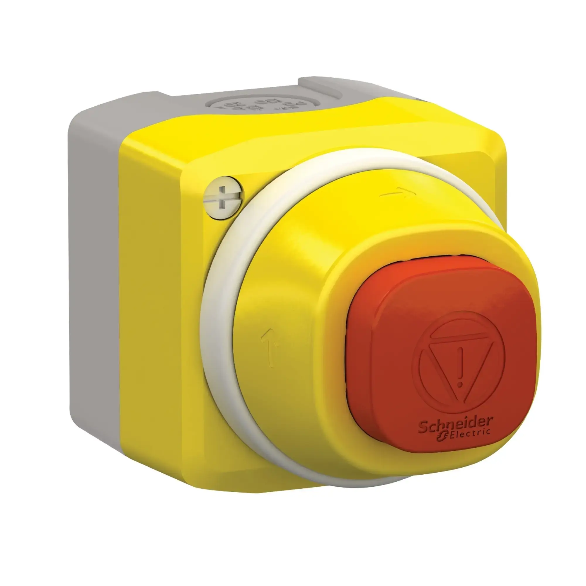 Schneider Electric XALK84W3BG Surface mounting enclosure, Harmony XALK, plastic, light grey, yellow, 1 illuminated emergency stop switch, 2 LEDs, white, red, 24V, 2NC+1NO (img_005)
