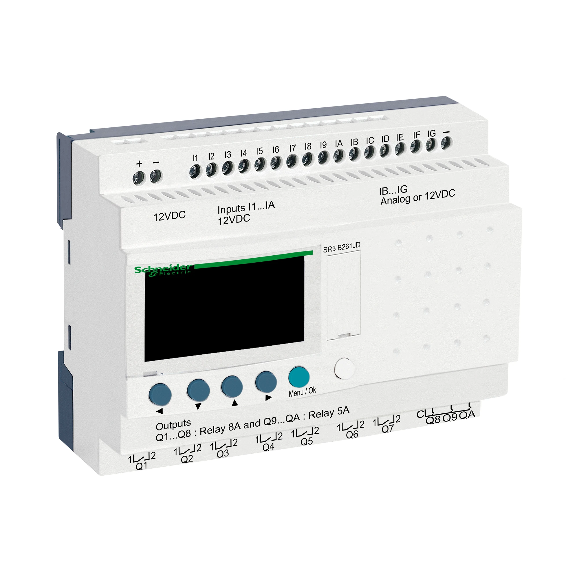 Schneider Electric SR3B261JD PLC control relay, Zelio Logic, modular design, 26 I/O, 12 VDC, display, clock, relay outputs (img_001) Schneider Electric SR3B261JD PLC control relay, Zelio Logic, modular design, 26 I/O, 12 VDC, display, clock, relay outputs (img_001)