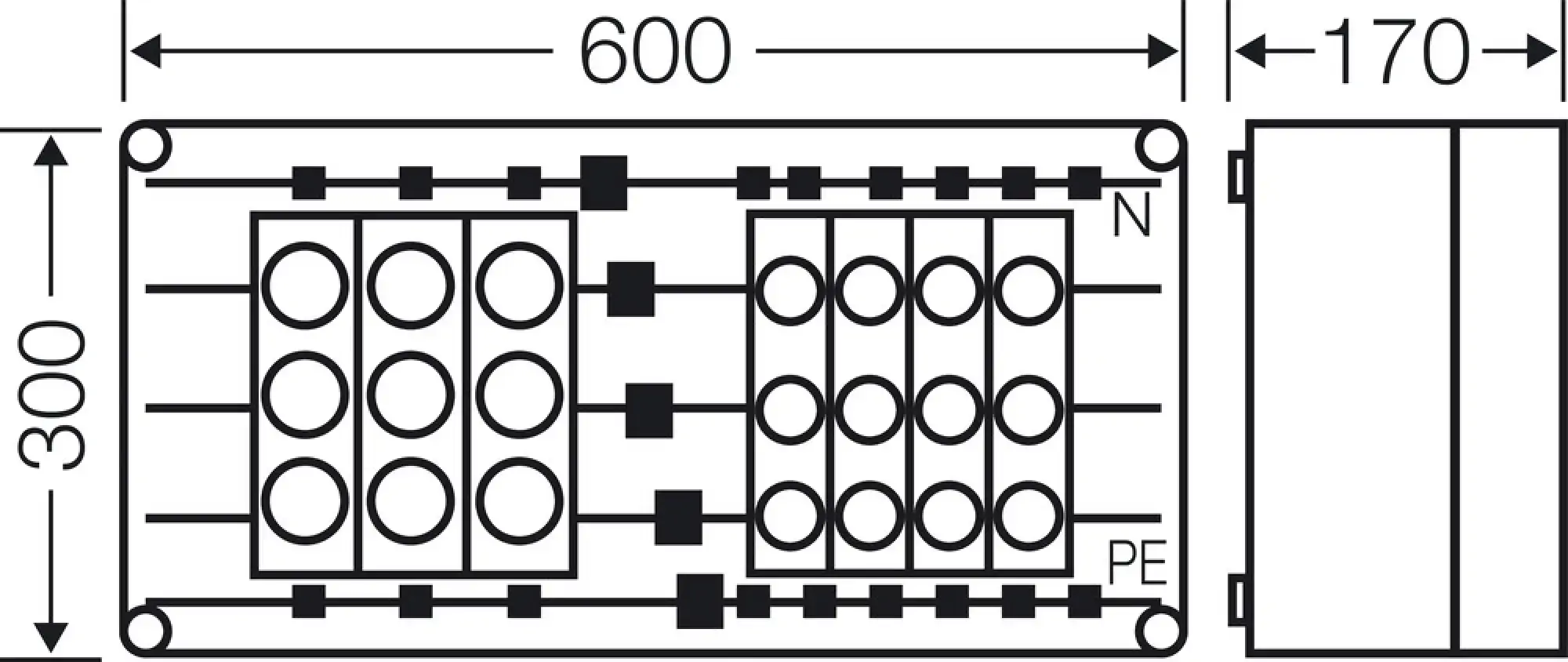 Hensel 2000627 Mi-Sicherungsgehäuse, 4x3x25A, DII, E27 auf Sammelschiene 250 A, 5polig Mi 3426 (img_003)