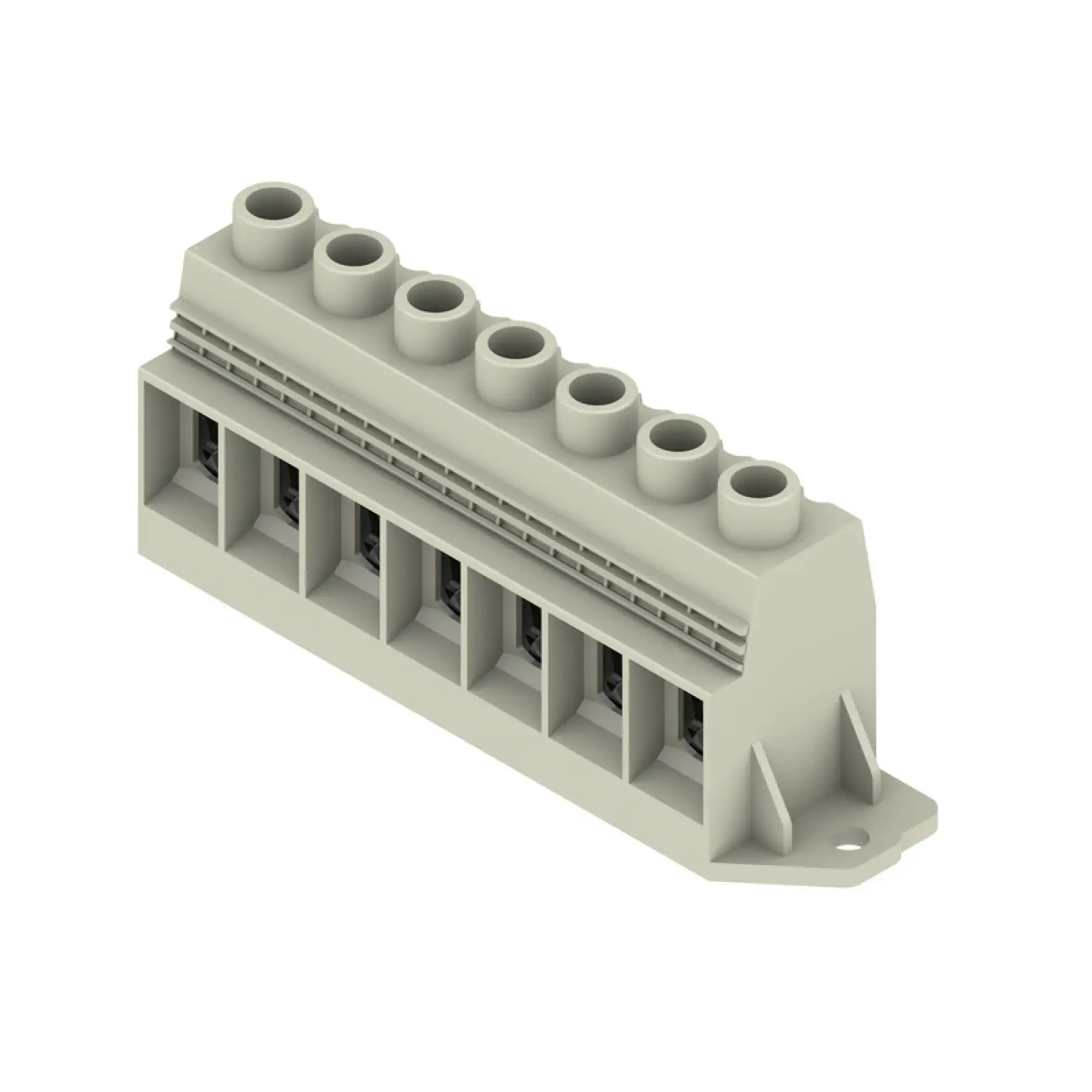 Weidmüller 1386690000 PCB terminal, 1000 V, 150 A, Pitch in mm: 15.00, 50 mm², Number of poles: 7, Clamping yoke connection, THT solder connection, 90°, Box (img_001)