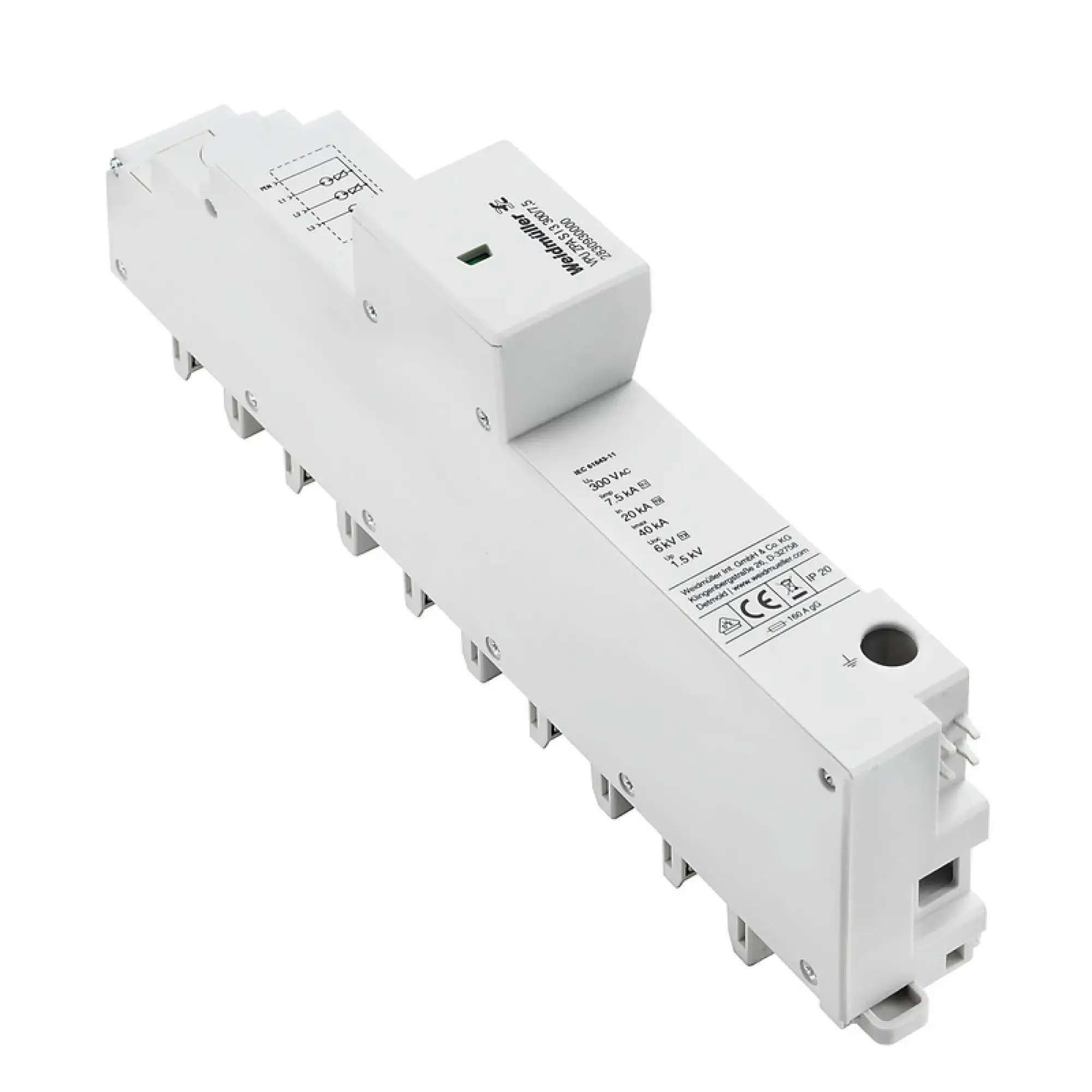 Weidmüller 2830930000 Surge voltage arrester (power supply systems), Leakage-current-free, Type I + II, Type I, Type II, Type III, Low voltage network: TN-C, III, IV, AC, (img_001)