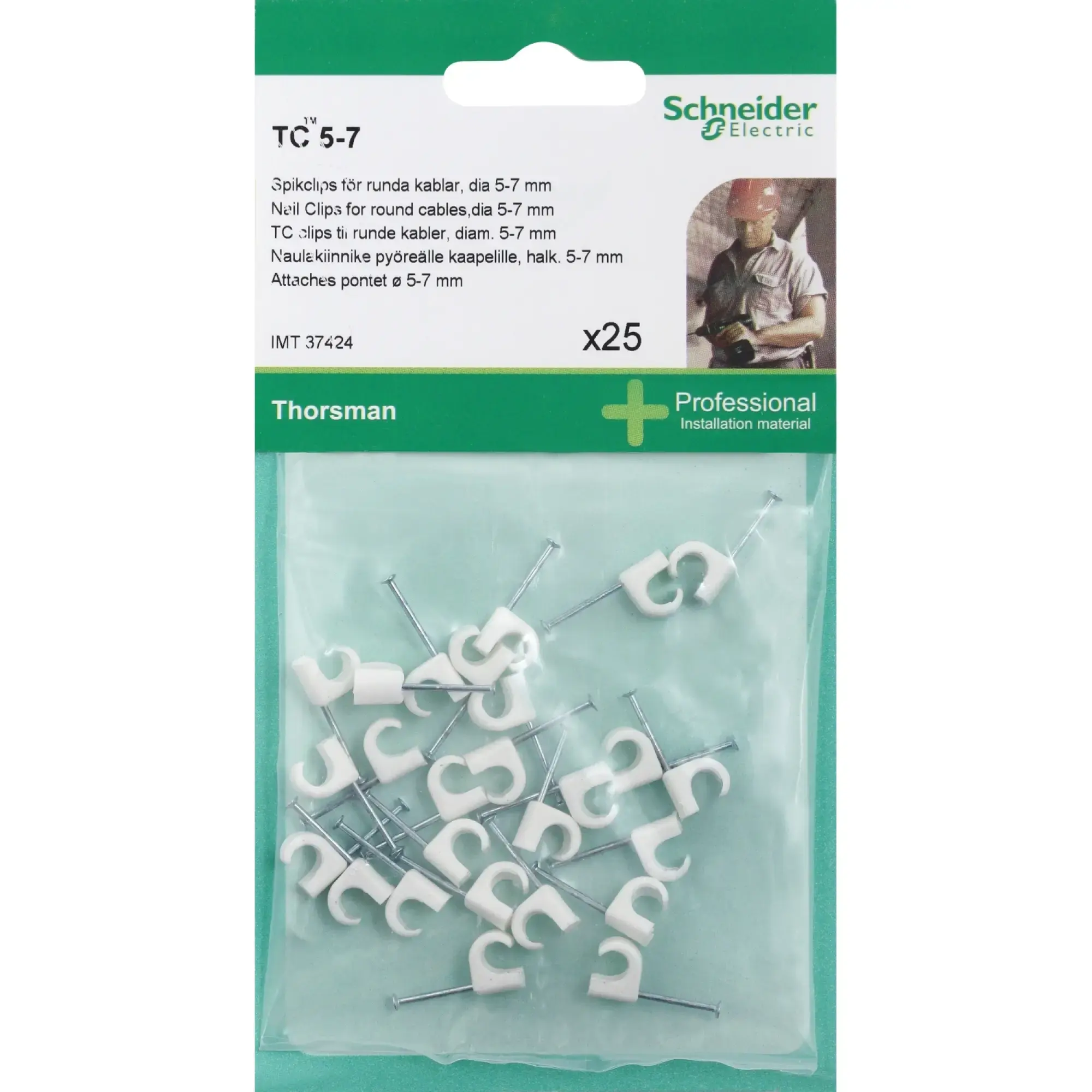 Schneider Electric IMT37424 Cable clip for round cables TC5-7 nail (1.2/20/12mm) white (pack of 25) (img_002) Schneider Electric IMT37424 Cable clip for round cables TC5-7 nail (1.2/20/12mm) white (pack of 25) (img_002)