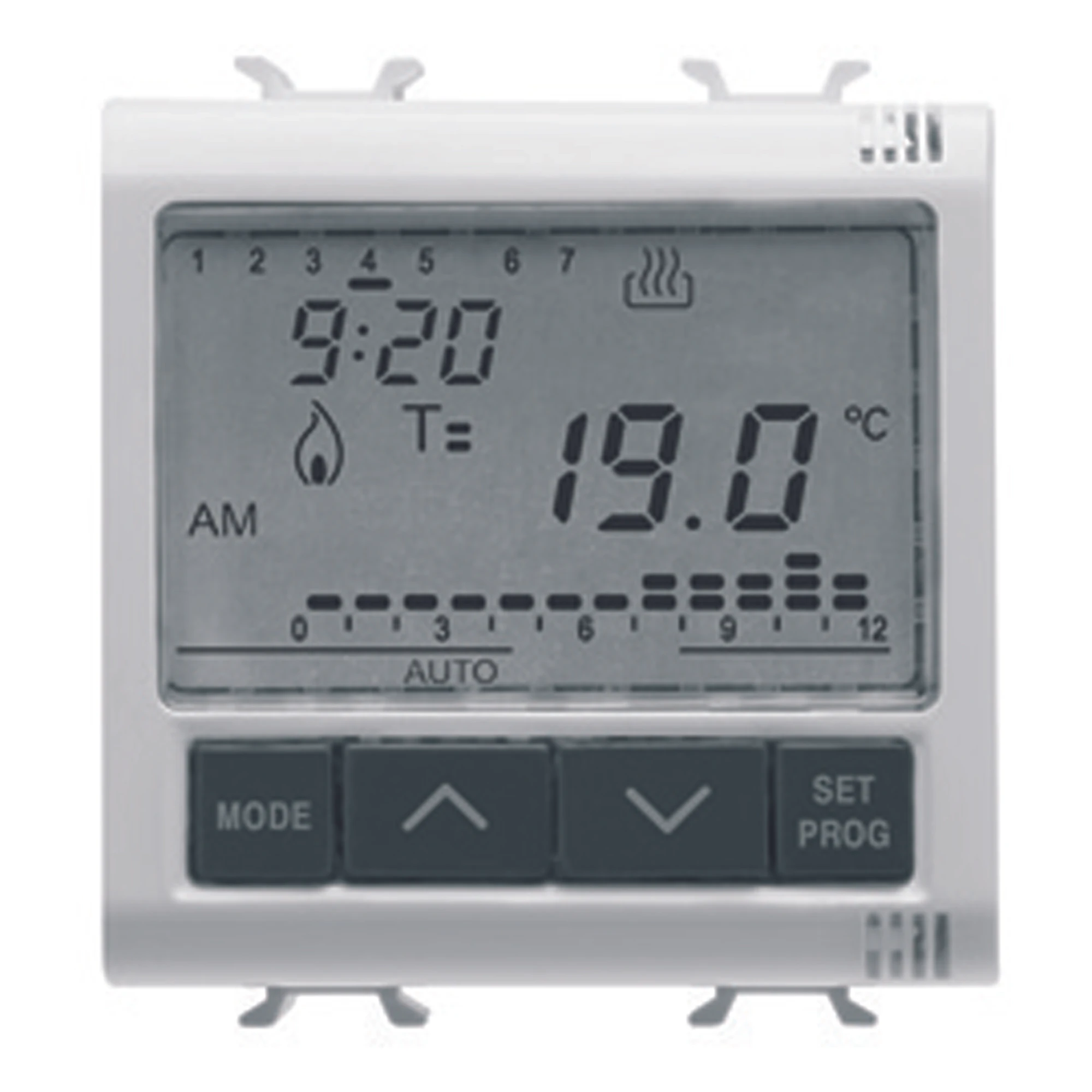 GEWISS GW20827 TIMED THERMOSTAT - DAILY/WEEKLY PROGRAMMING - 230V ac 50/60Hz - 2 MODULES - SYSTEM WHITE (img_001)